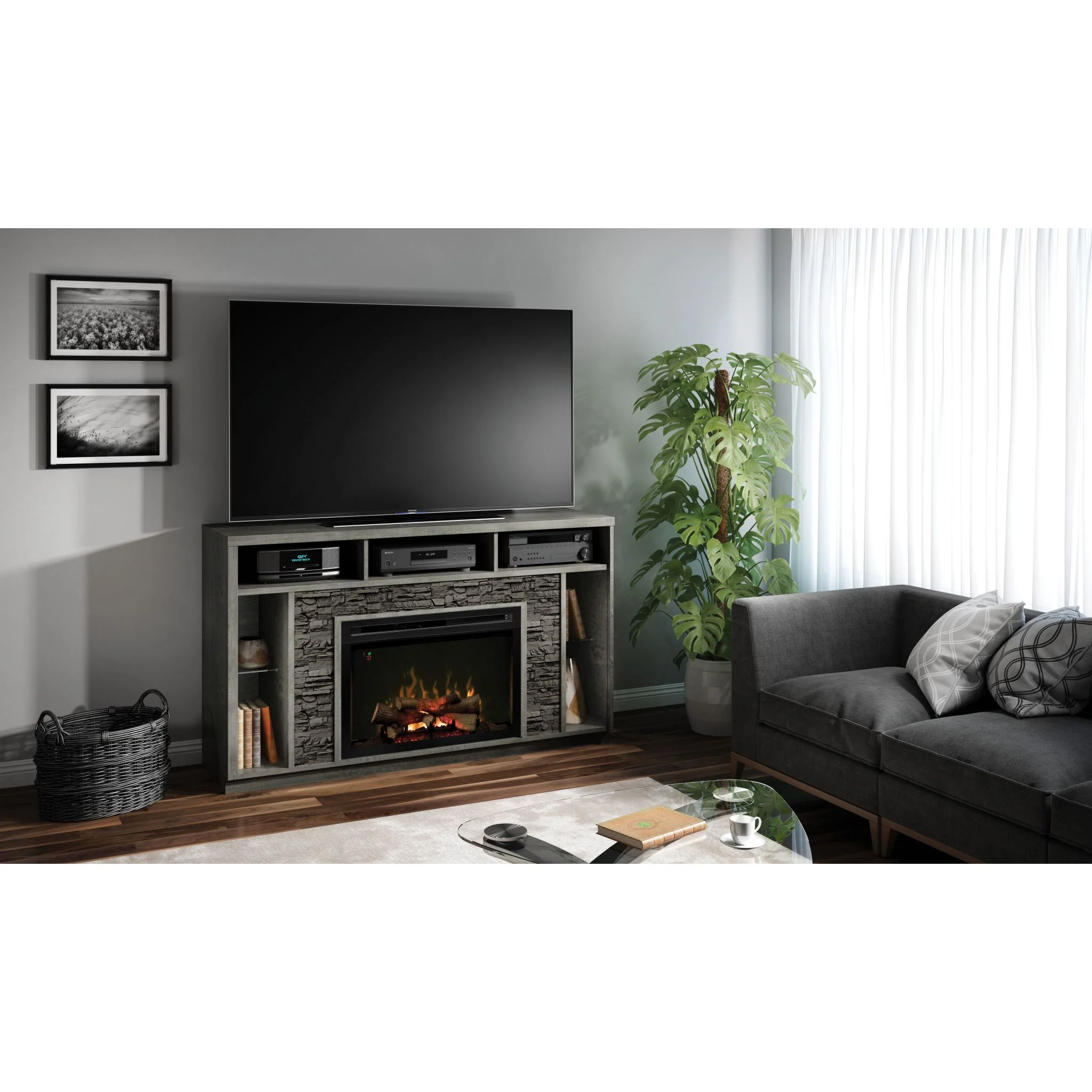 Lincoln Media Console With Fireplace - Anthracite - Image 7