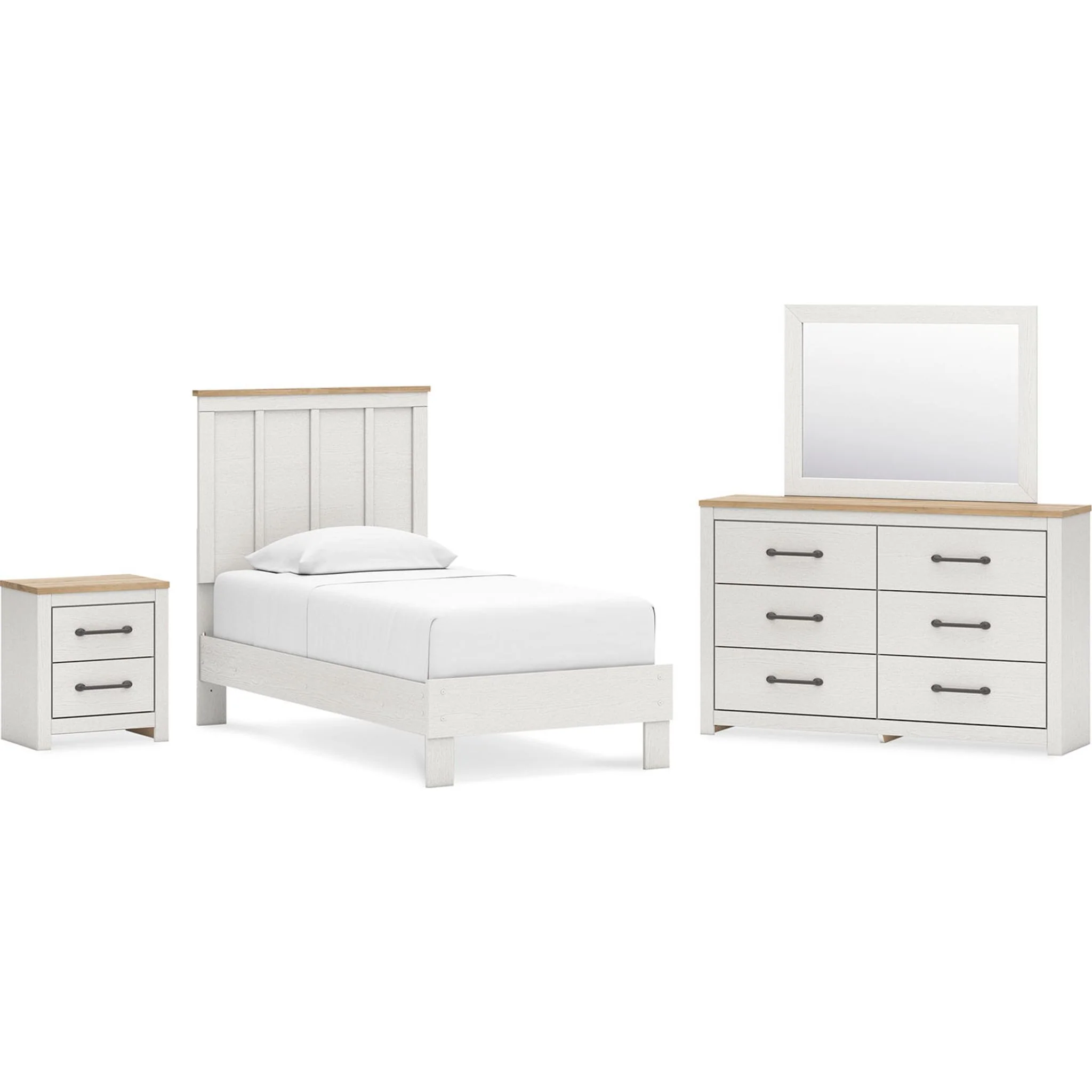 Linnocreek 6 Piece Twin Panel Bedroom - White/Warm Brown