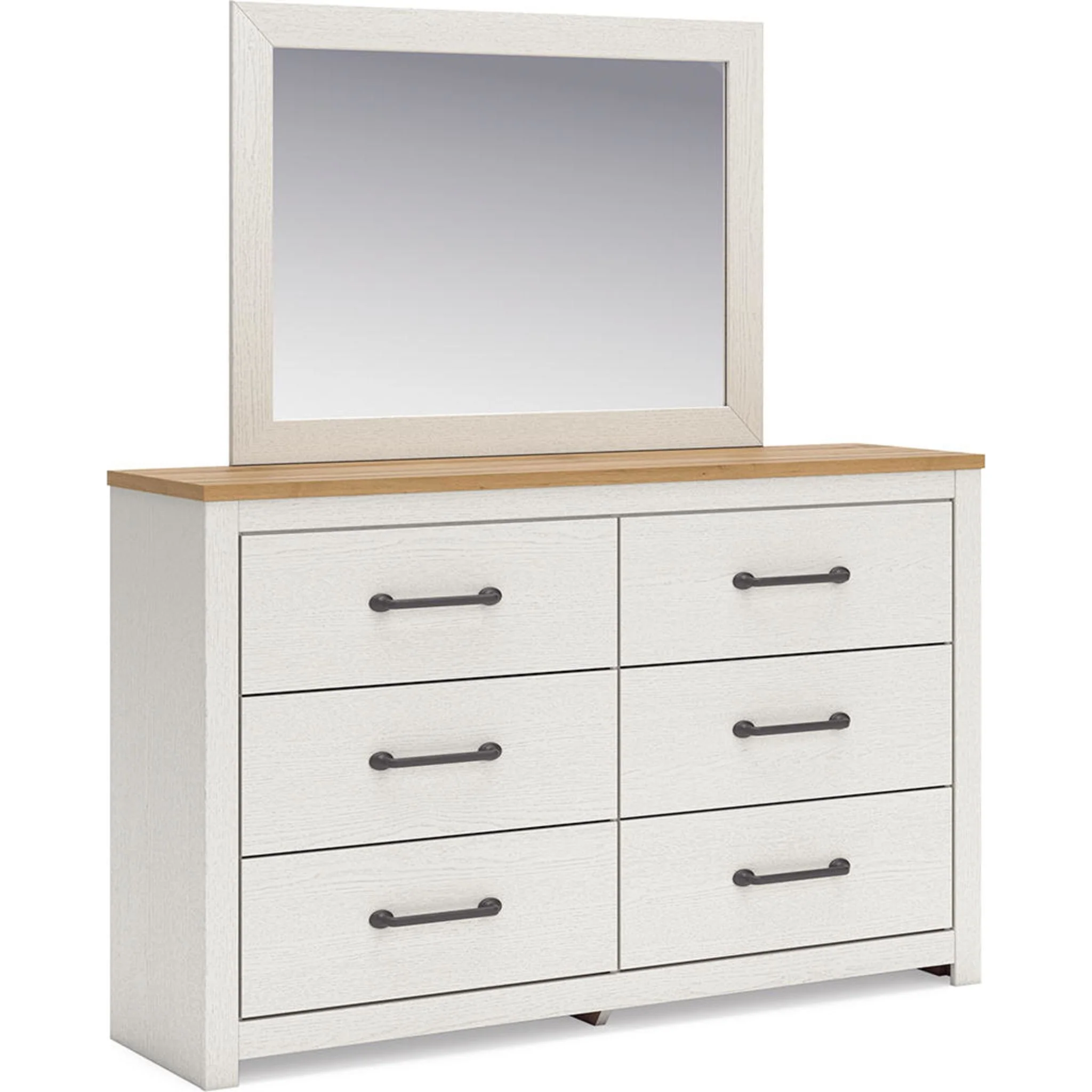 Linnocreek Dresser and Mirror - White/Warm Brown