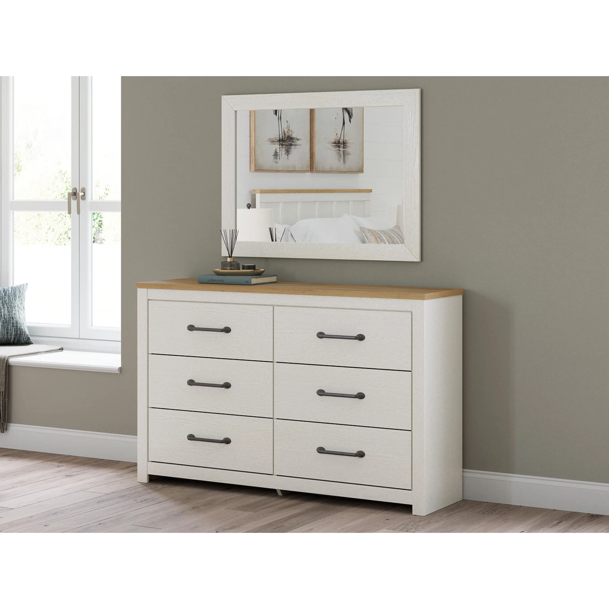 Linnocreek Dresser and Mirror - White/Warm Brown - Image 10