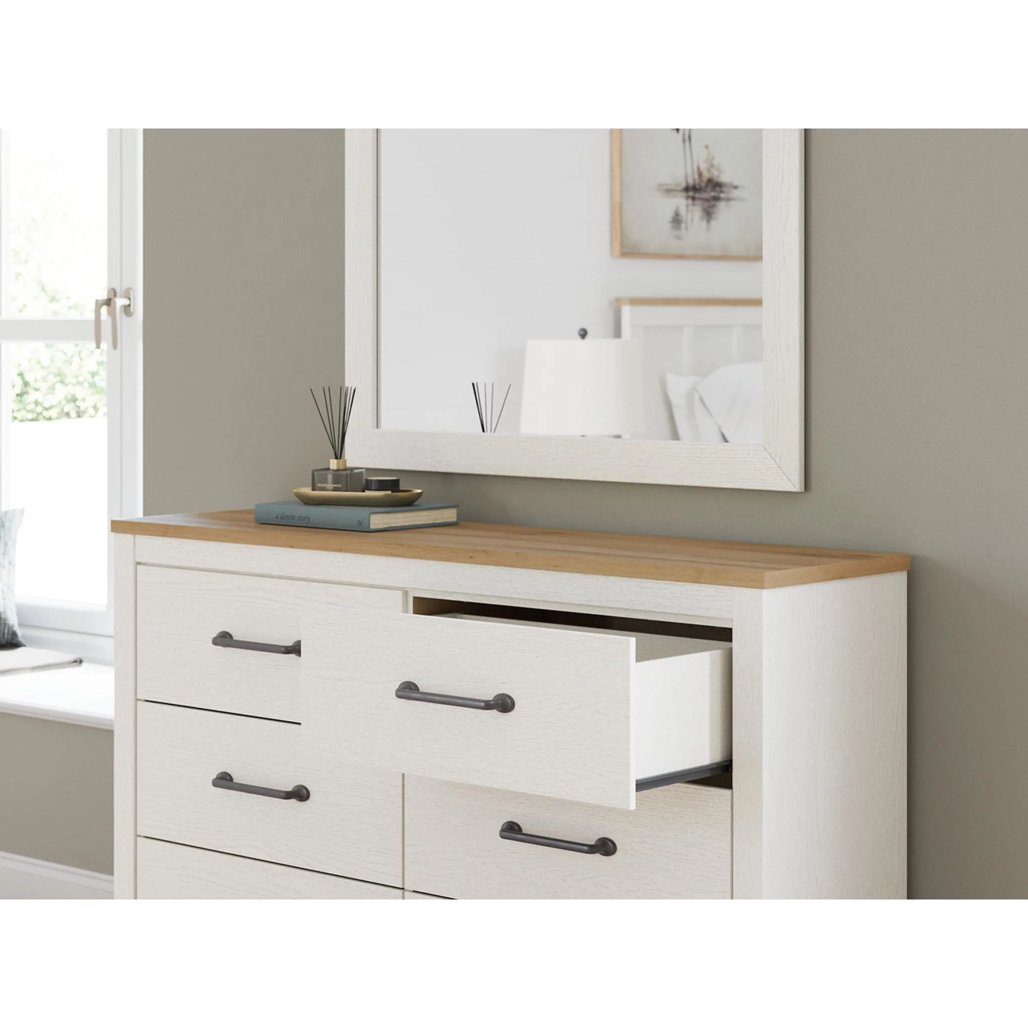 Linnocreek Dresser and Mirror - White/Warm Brown - Image 6