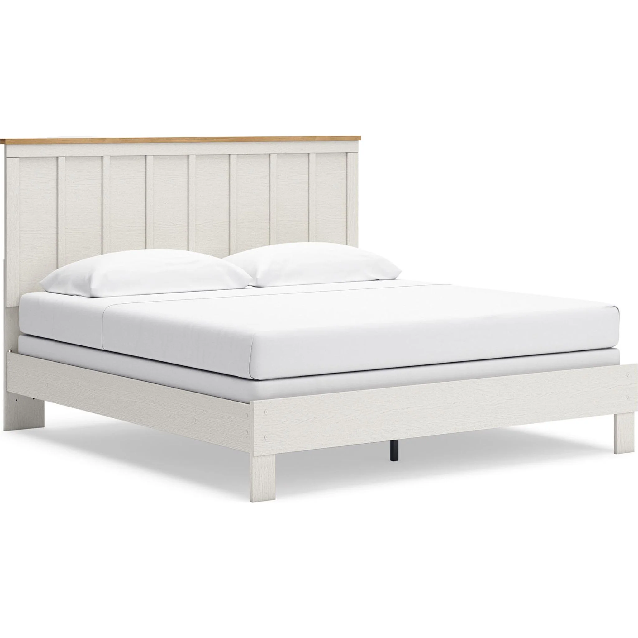 Linnocreek King Panel Bed - White/Warm Brown