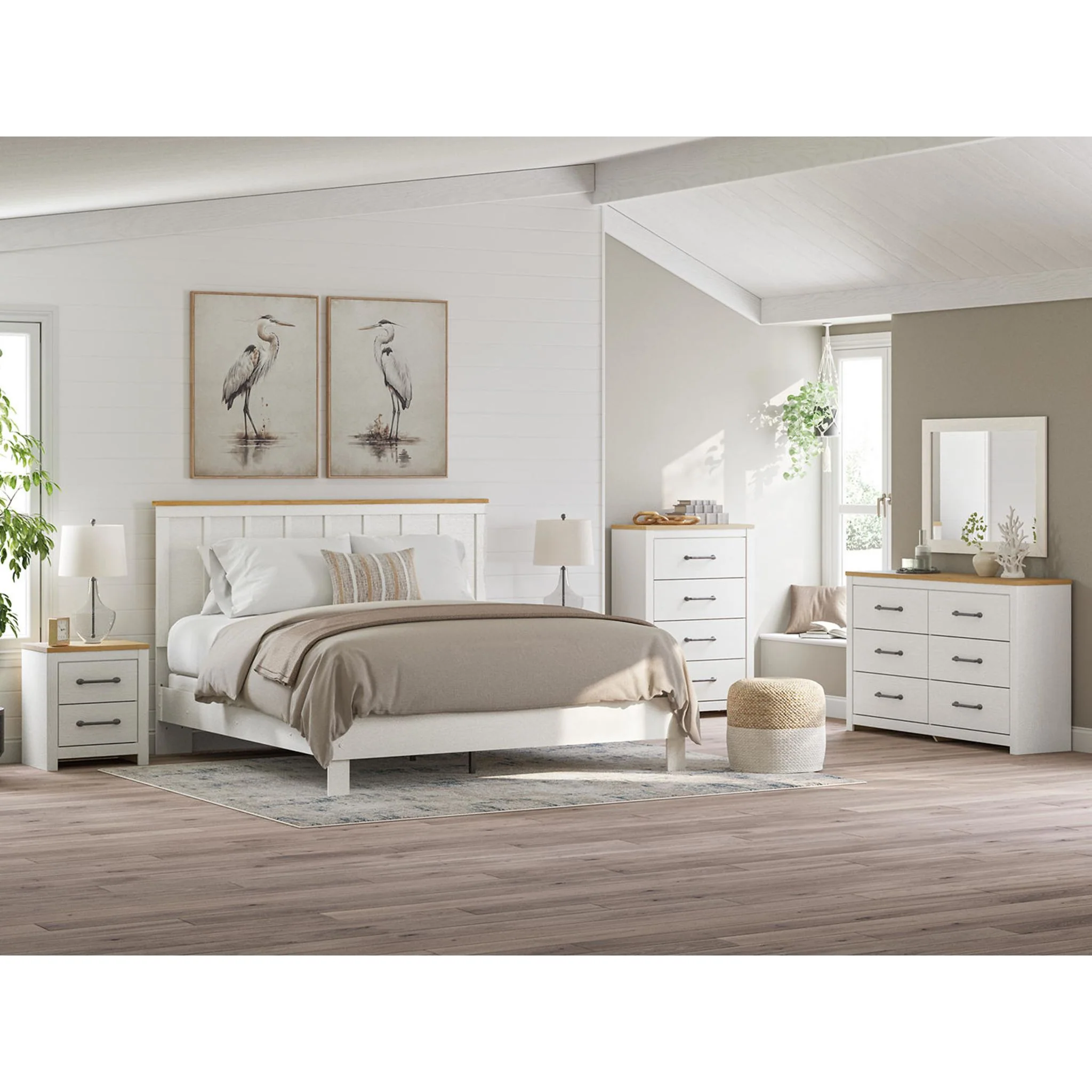 Linnocreek King Panel Bed - White/Warm Brown - Image 2