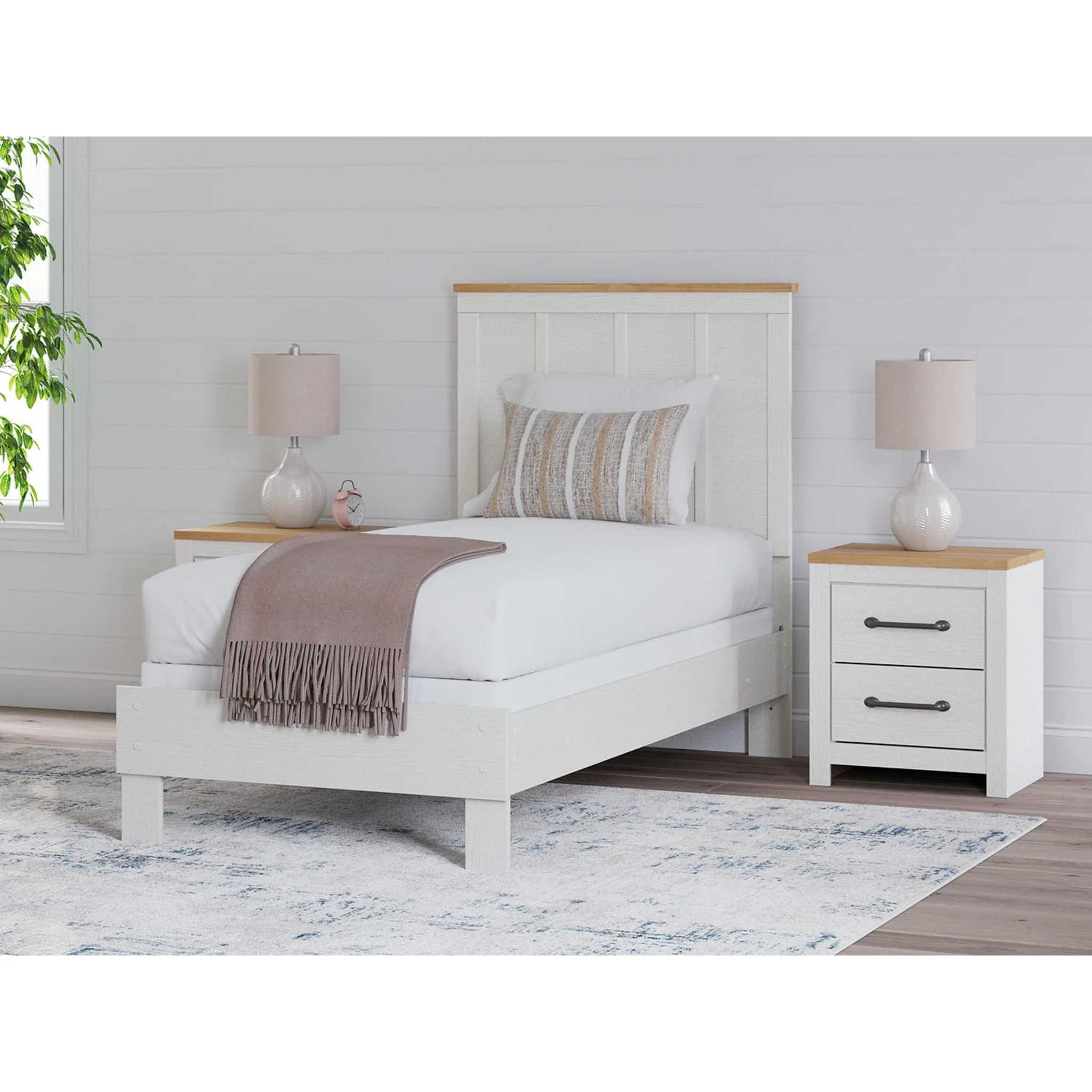 Linnocreek Twin Panel Bed - White/Warm Brown - Image 10