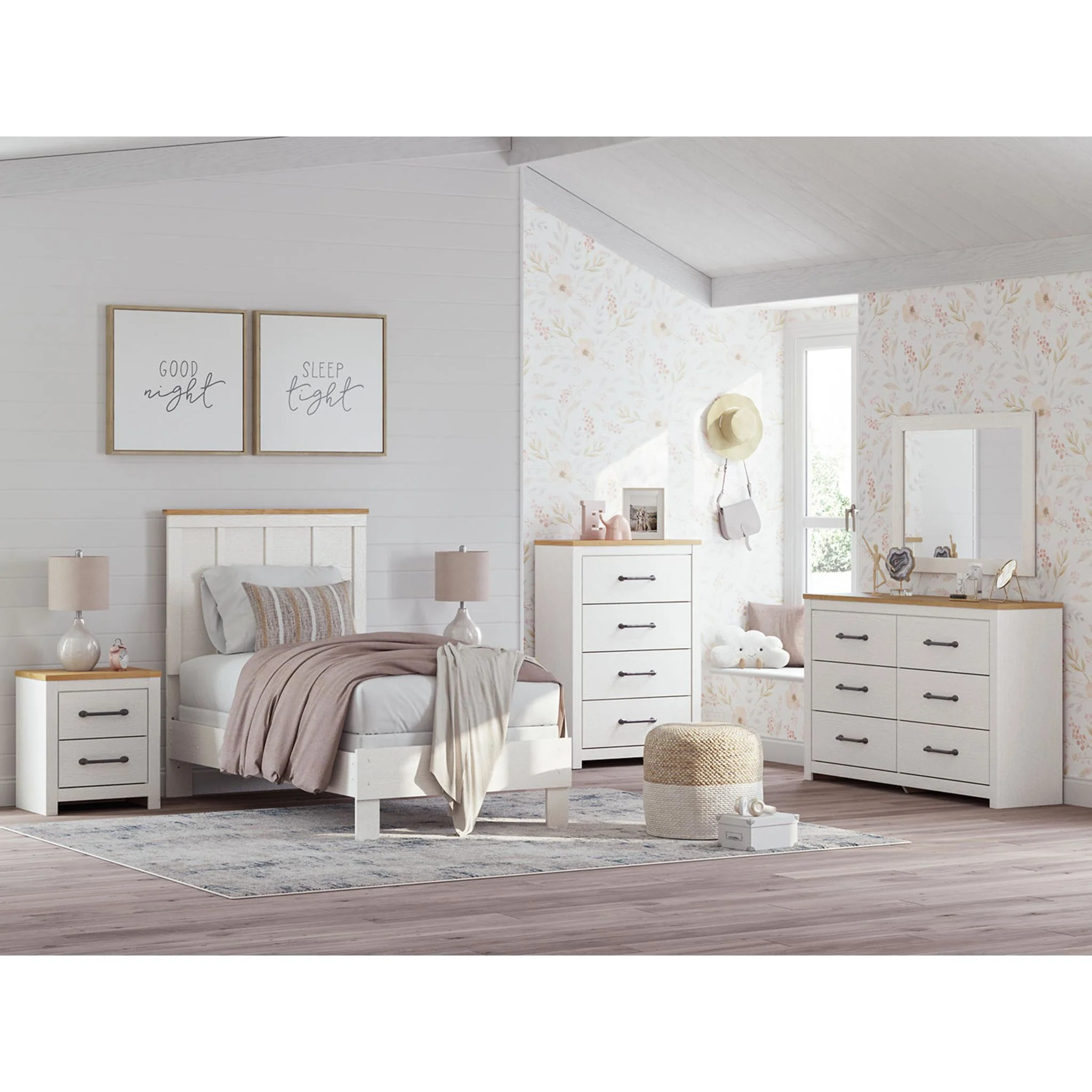 Linnocreek Twin Panel Bed - White/Warm Brown - Image 2