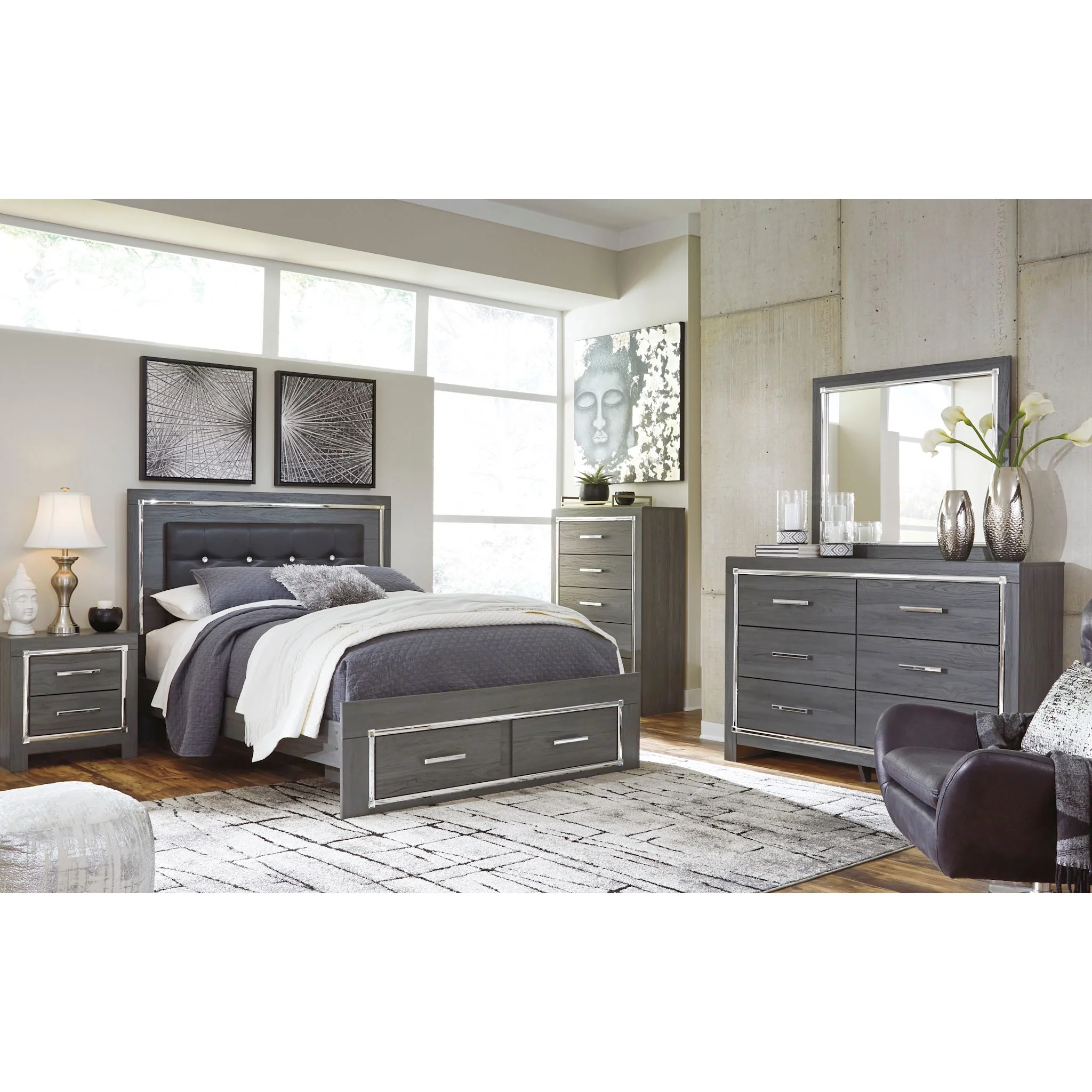 Lodanna 6 Piece Storage Platform Bedroom - Gray - Image 2