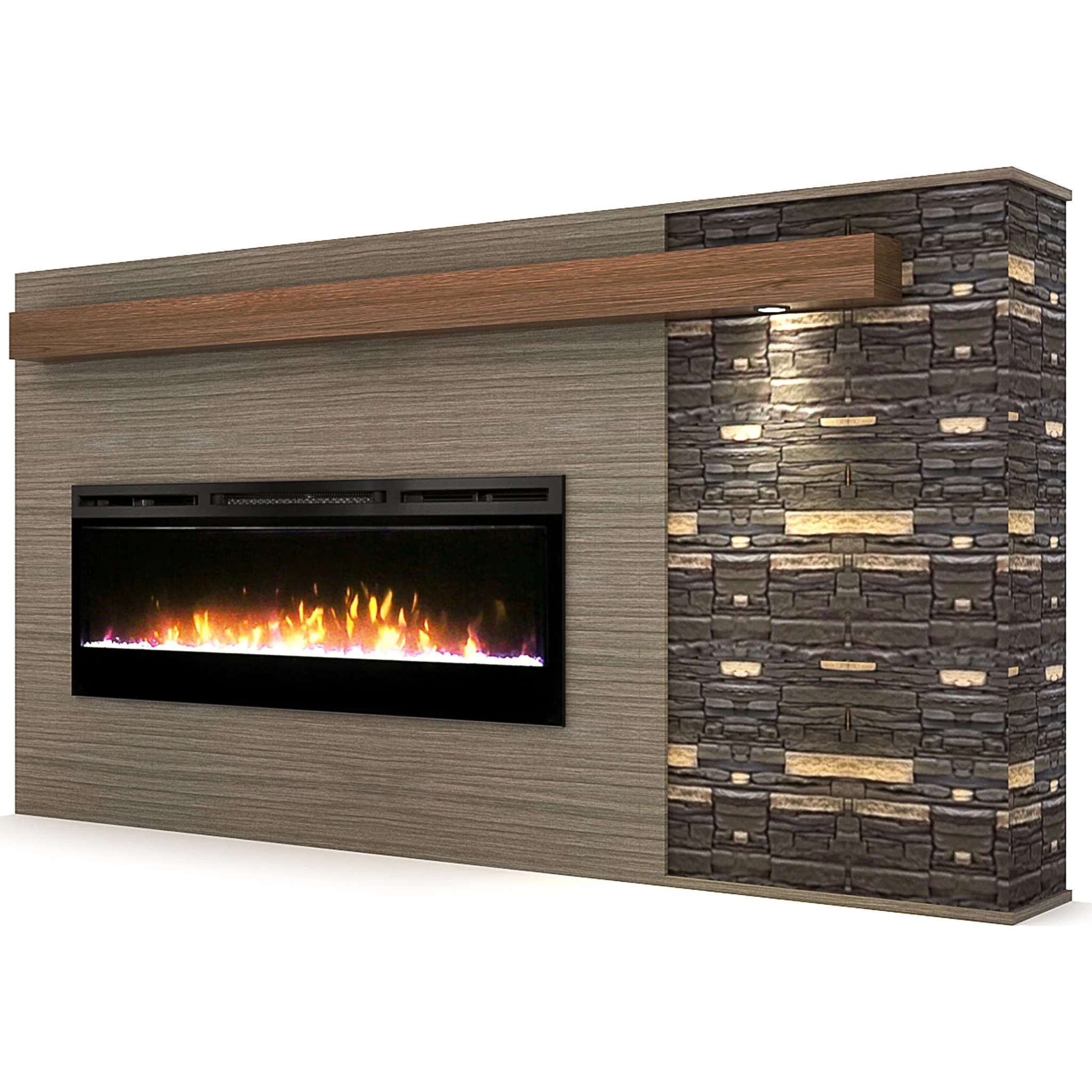 Logan Console with Fireplace - Rift Grey