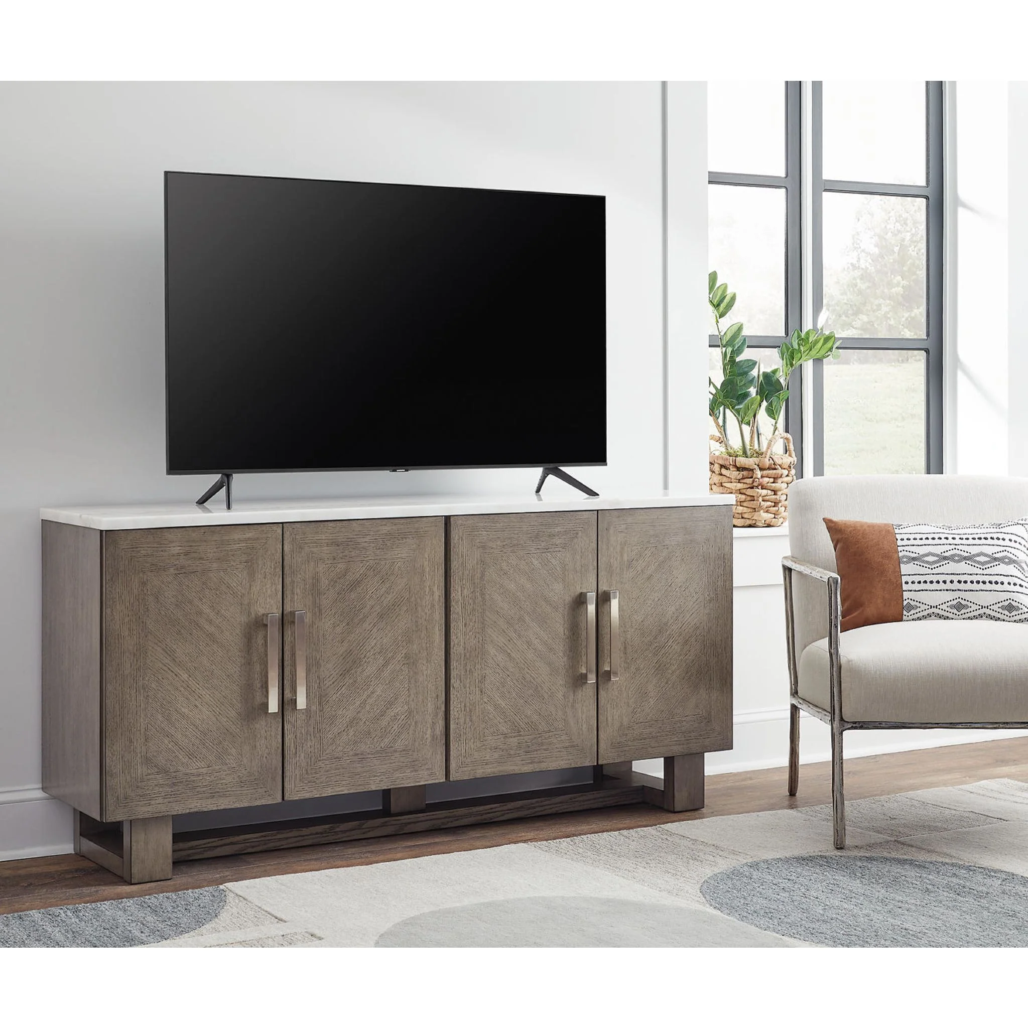Loyaska TV Stand - Grayish Brown/White - Image 2