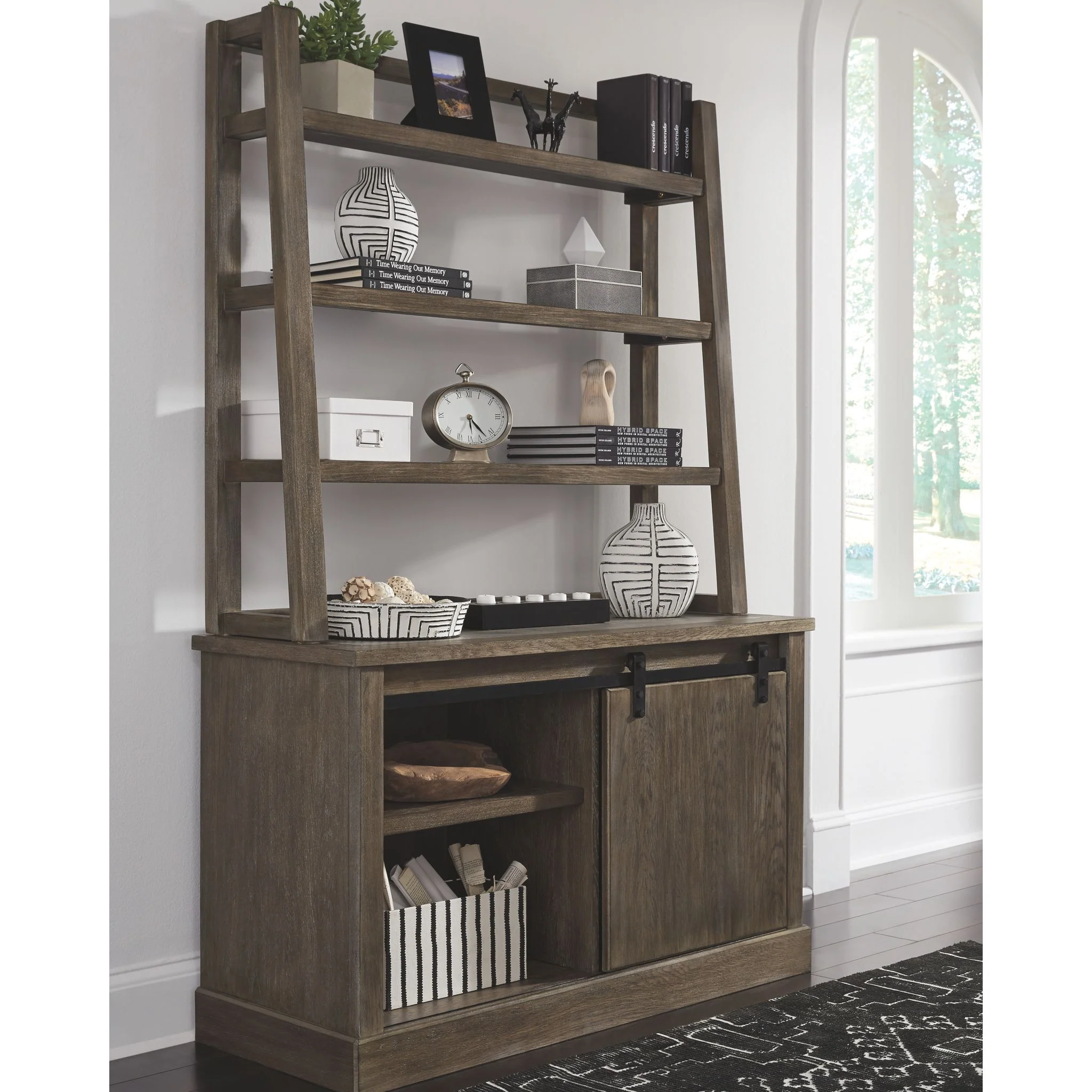 Luxenford Credenza with Hutch - Grayish Brown - Image 2