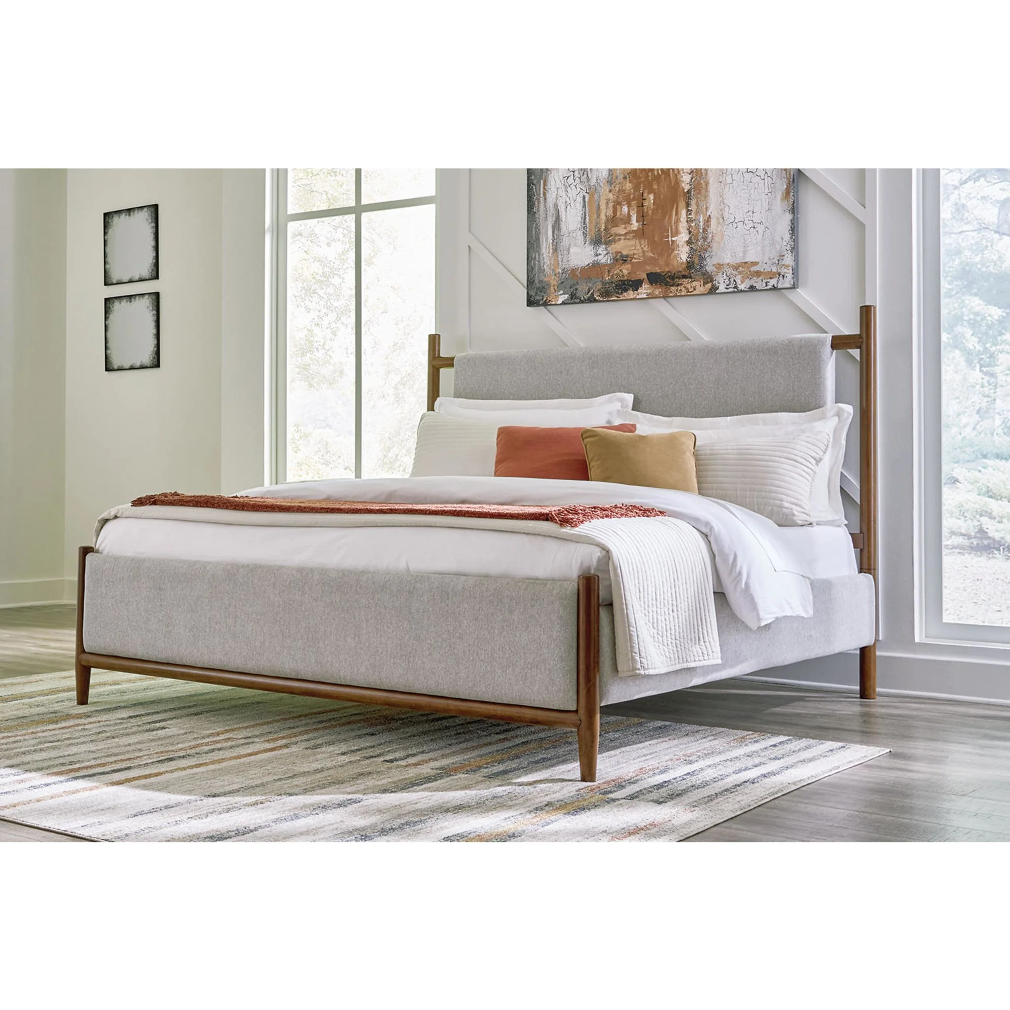 Lyncott Upholstered Bed - Light Gray/Brown - Image 19