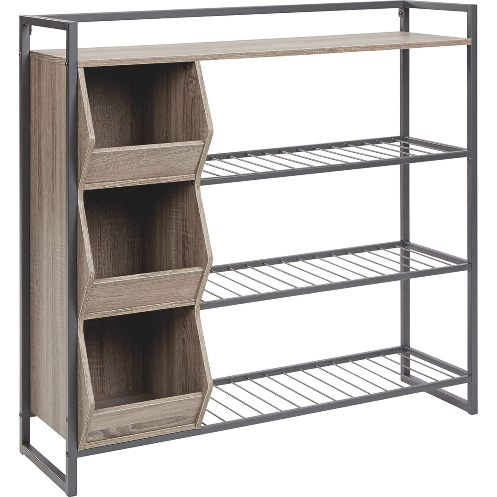 Maccenet Shoe Rack - Grayish Brown/Gunmetal