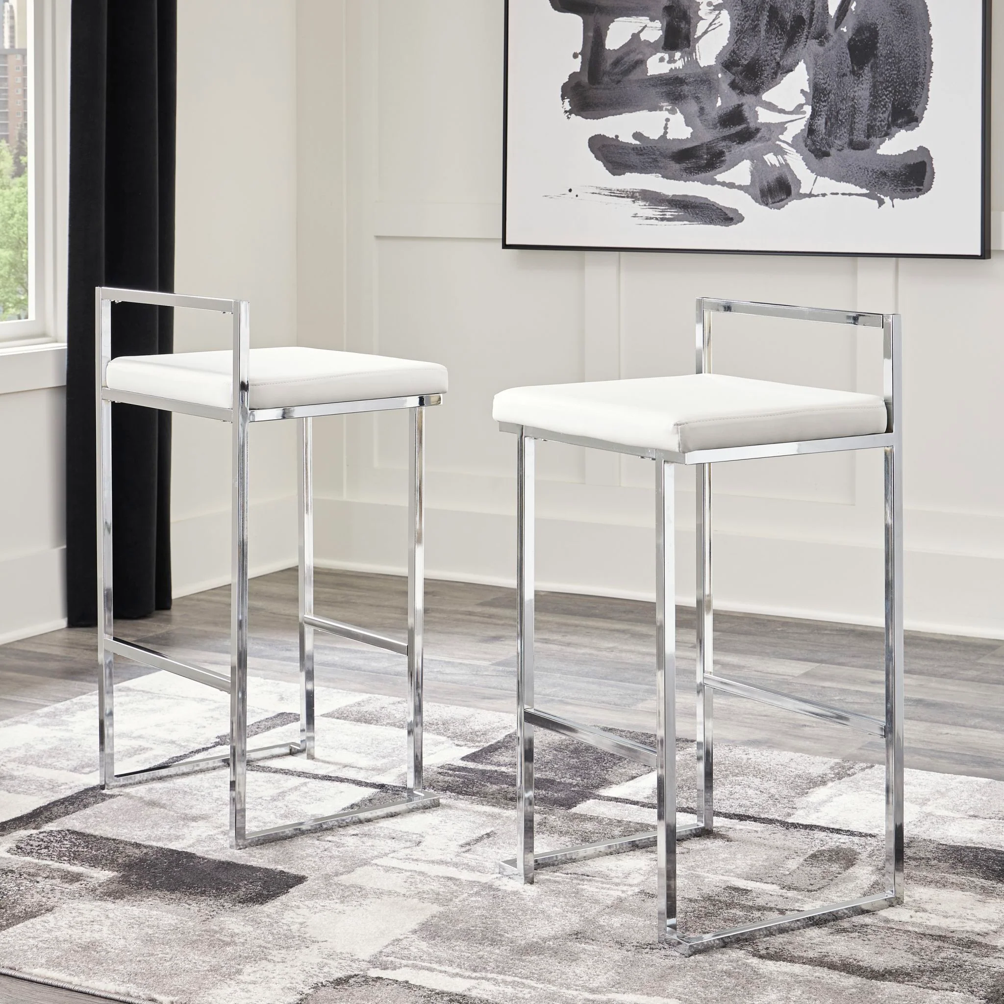 Madanere Bar Height Stool - White/Chrome - (D275-730) - Image 2