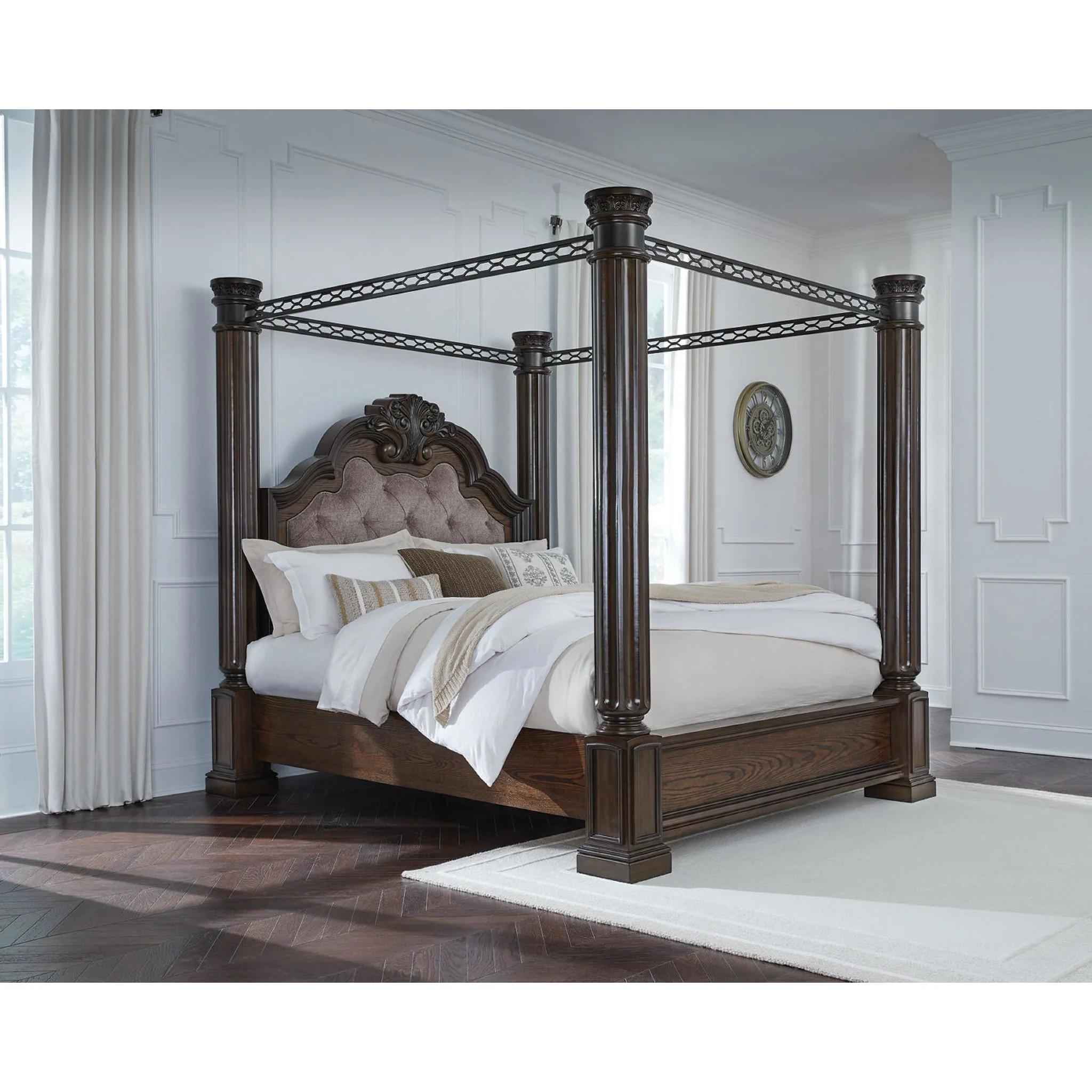 Maylee 6 Piece Queen Canopy Bedroom - Dark Brown - Image 5