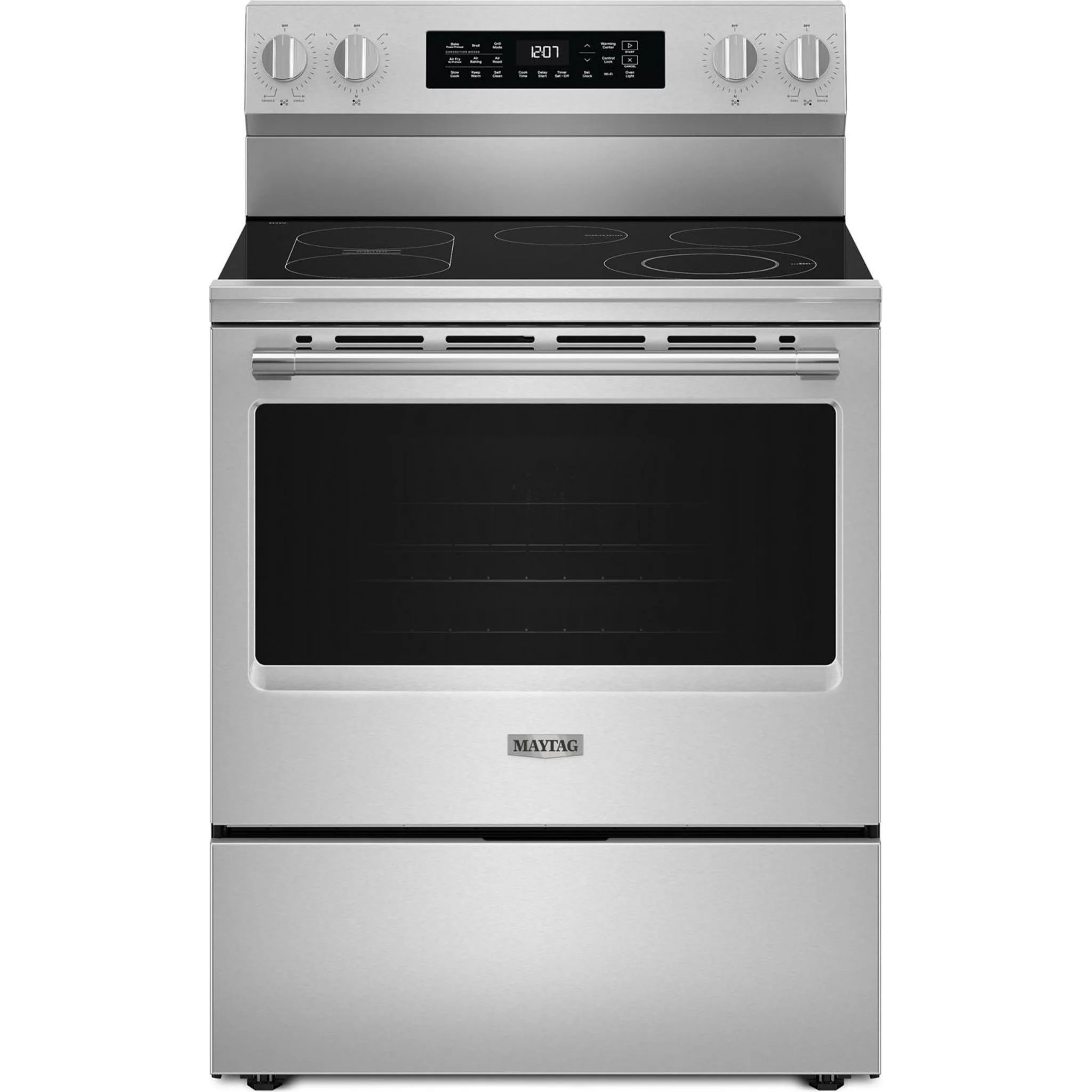 Maytag 30-Inch Freestanding Electric Range with Grill Mode, No Preheat Air Fry - 5.3 Cu. Ft. - Fingerprint Resistant Stainless Steel (YMFES7030SZ)