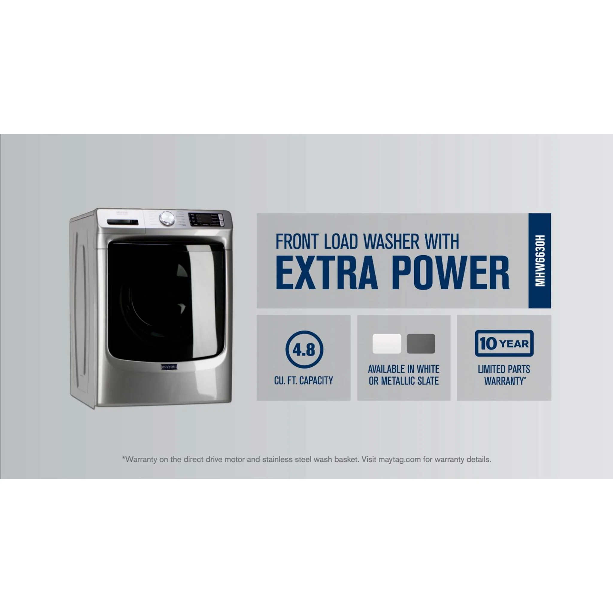 Maytag Front Load Washer with Extra Power and 16-Hr Fresh Hold option - 5.5 cu. ft. -Metallic Slate (MHW6630HC) - Image 23