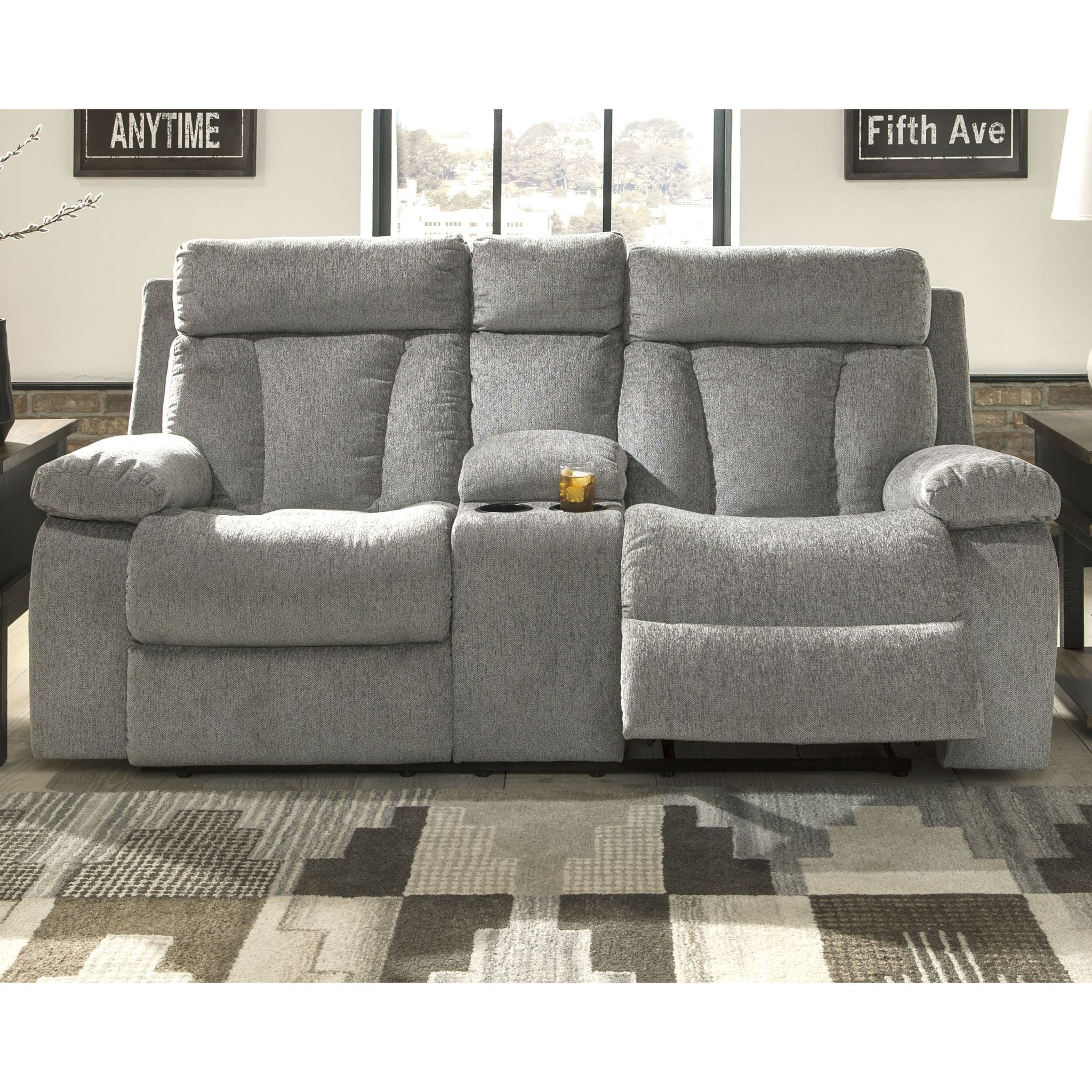 Mitchiner Reclining Loveseat with Console - Fog - Image 2