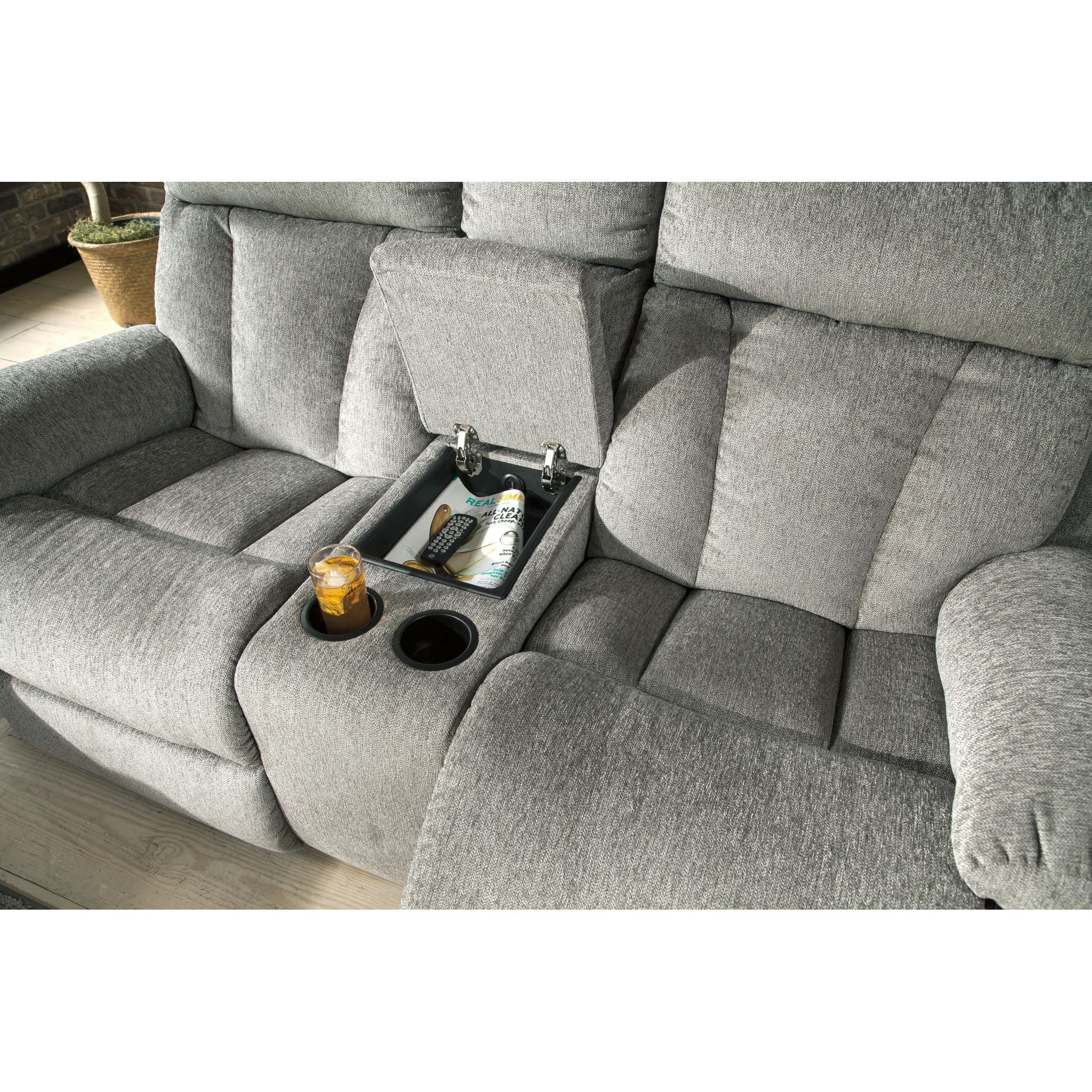 Mitchiner Reclining Loveseat with Console - Fog - Image 6