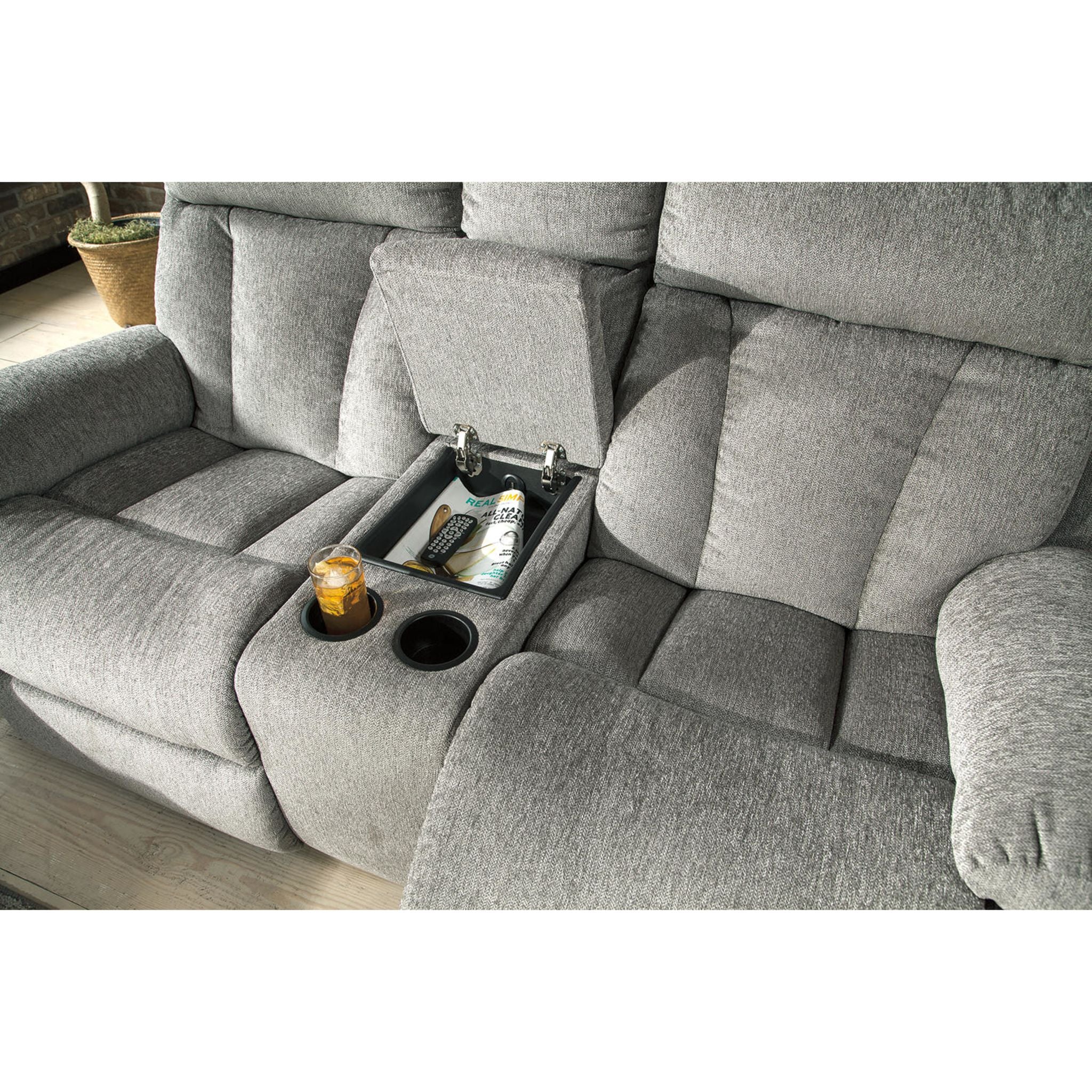 Mitchiner Reclining Loveseat with Console - Fog - Image 8