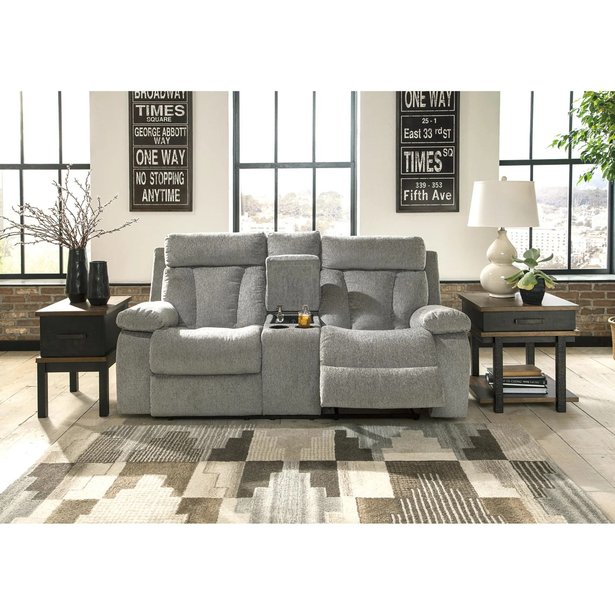 Mitchiner Reclining Loveseat with Console - Fog - Image 9