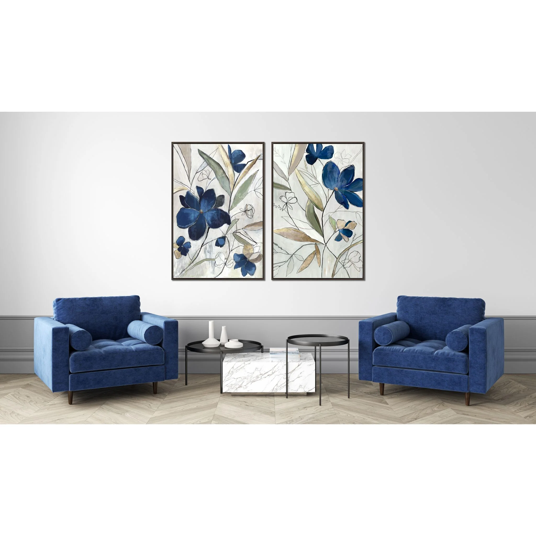 Modern Blue Floral I Canvas 45.00" x 30.00" - Image 2