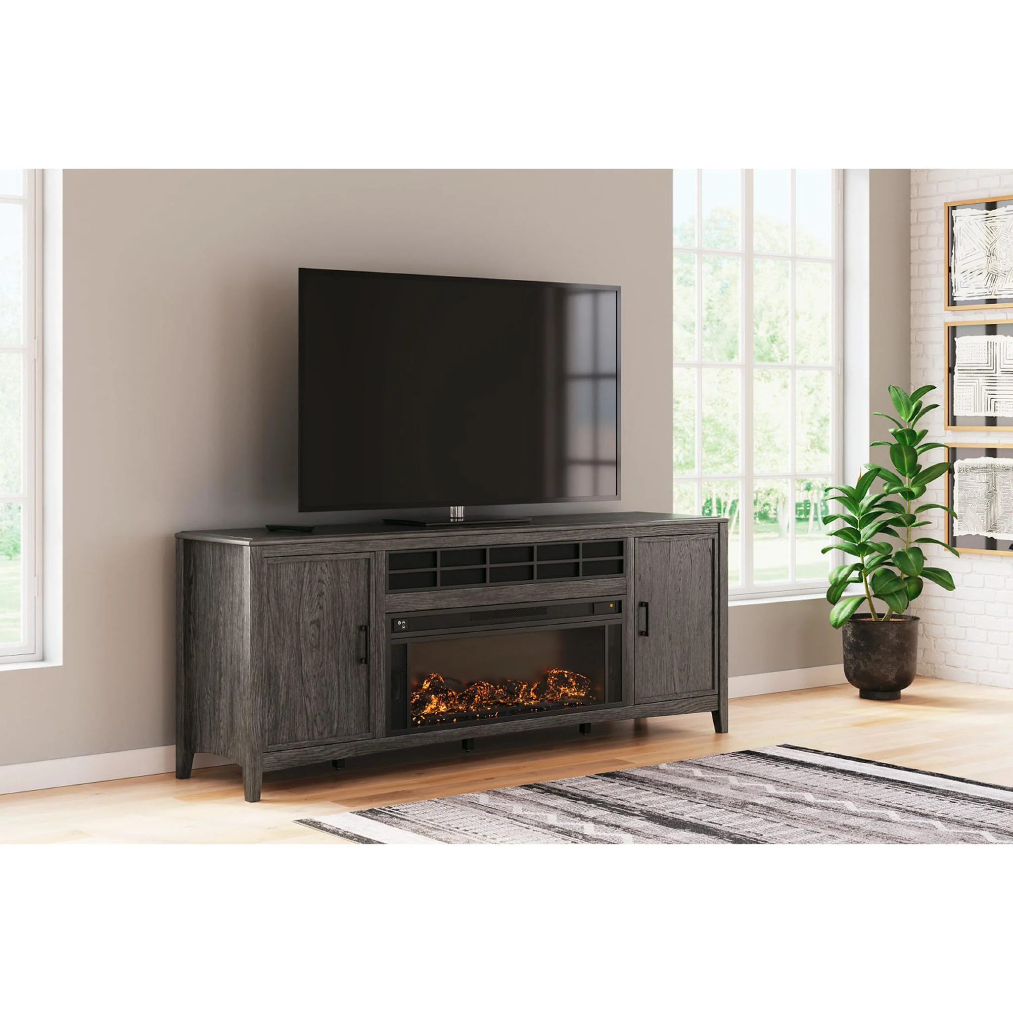 Montillan TV Stand with Fireplace - Grayish Brown - Image 7