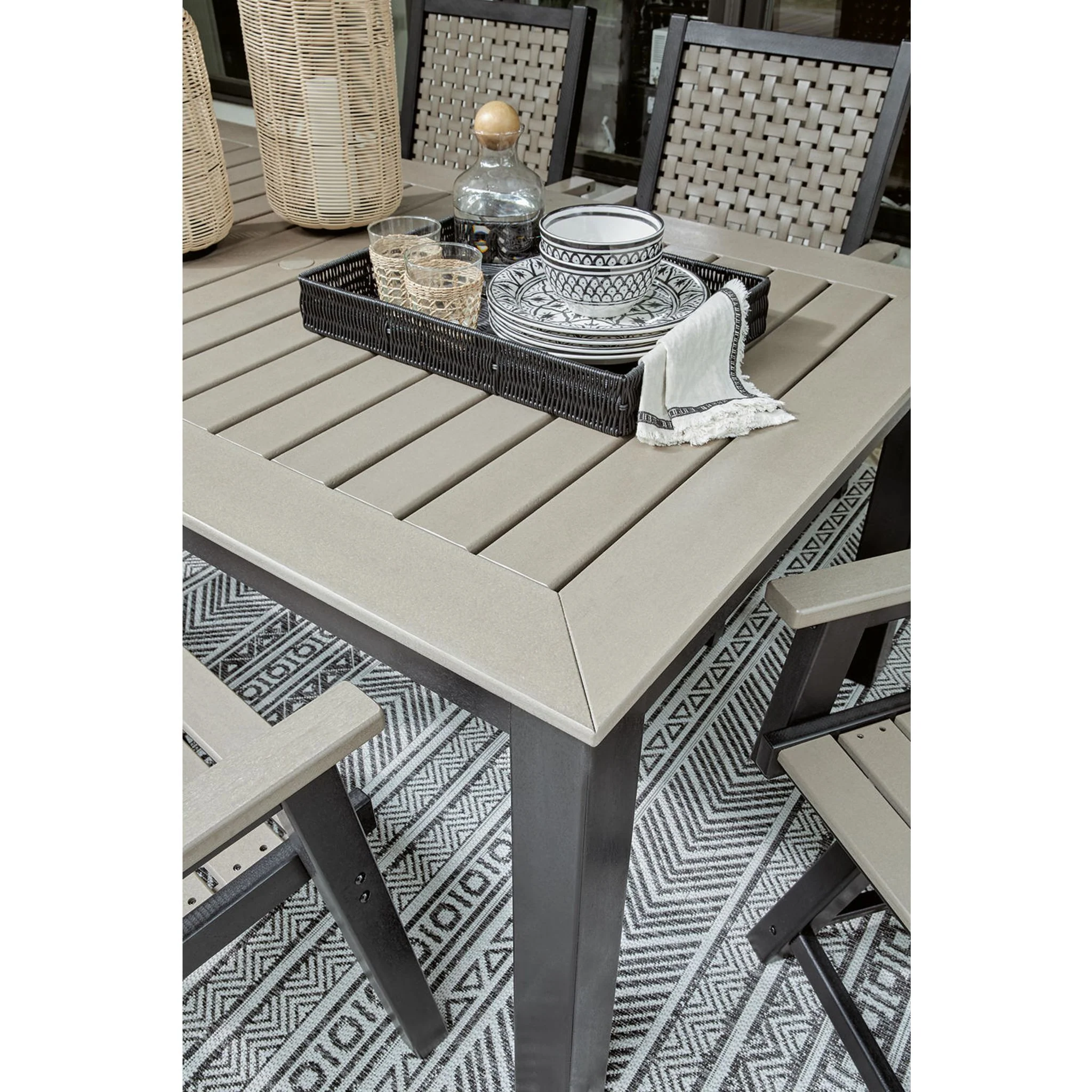 Mount Valley 7 Piece Outdoor Dining Set - Driftwood/Black - Image 15
