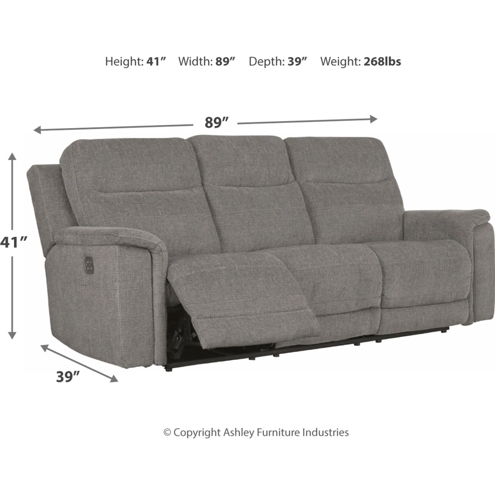 Mouttri Power Reclining Sofa With Power Headrest - Smoke - Image 4