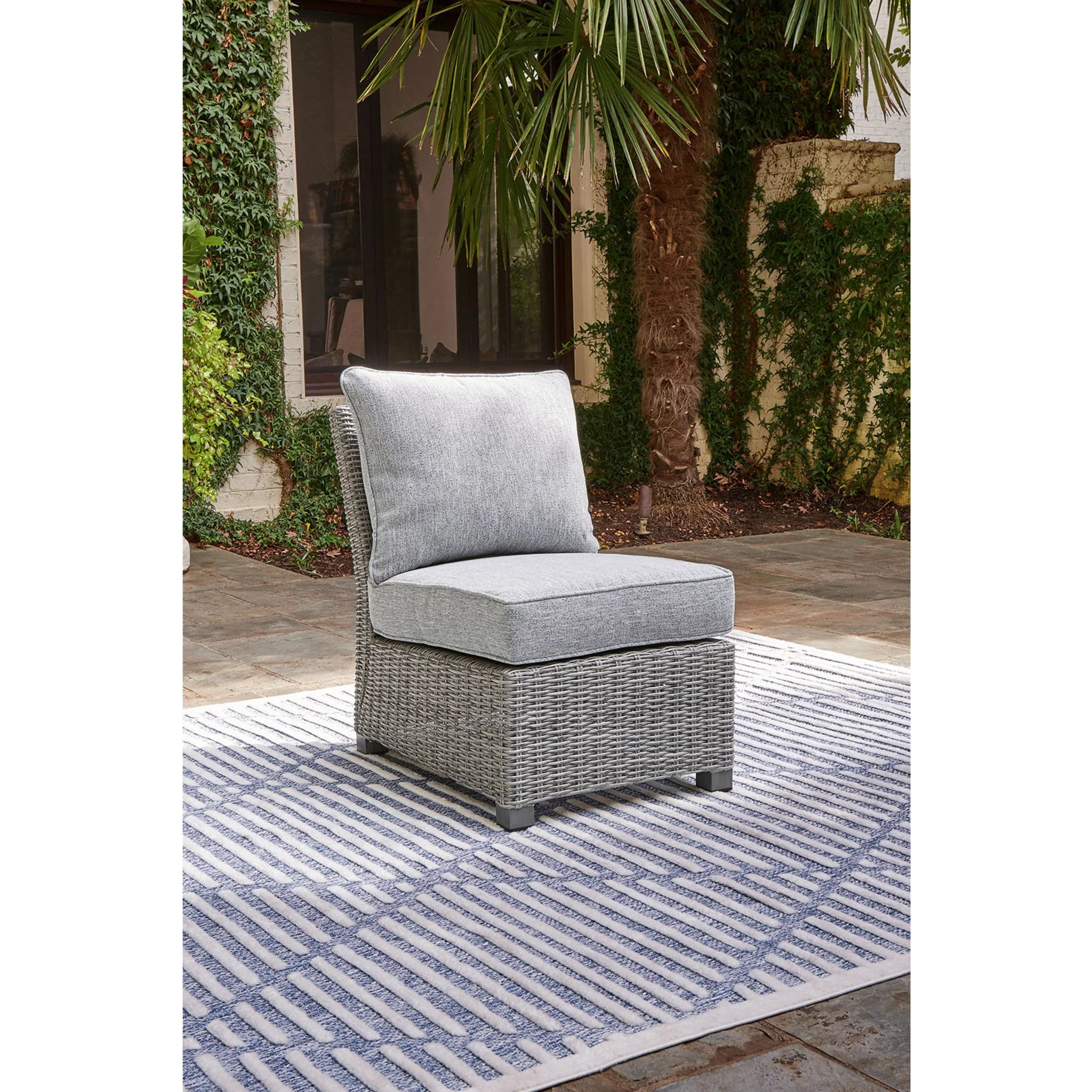 Naples Beach Outdoor Armless Chair with Cushion - Light Gray - Image 2