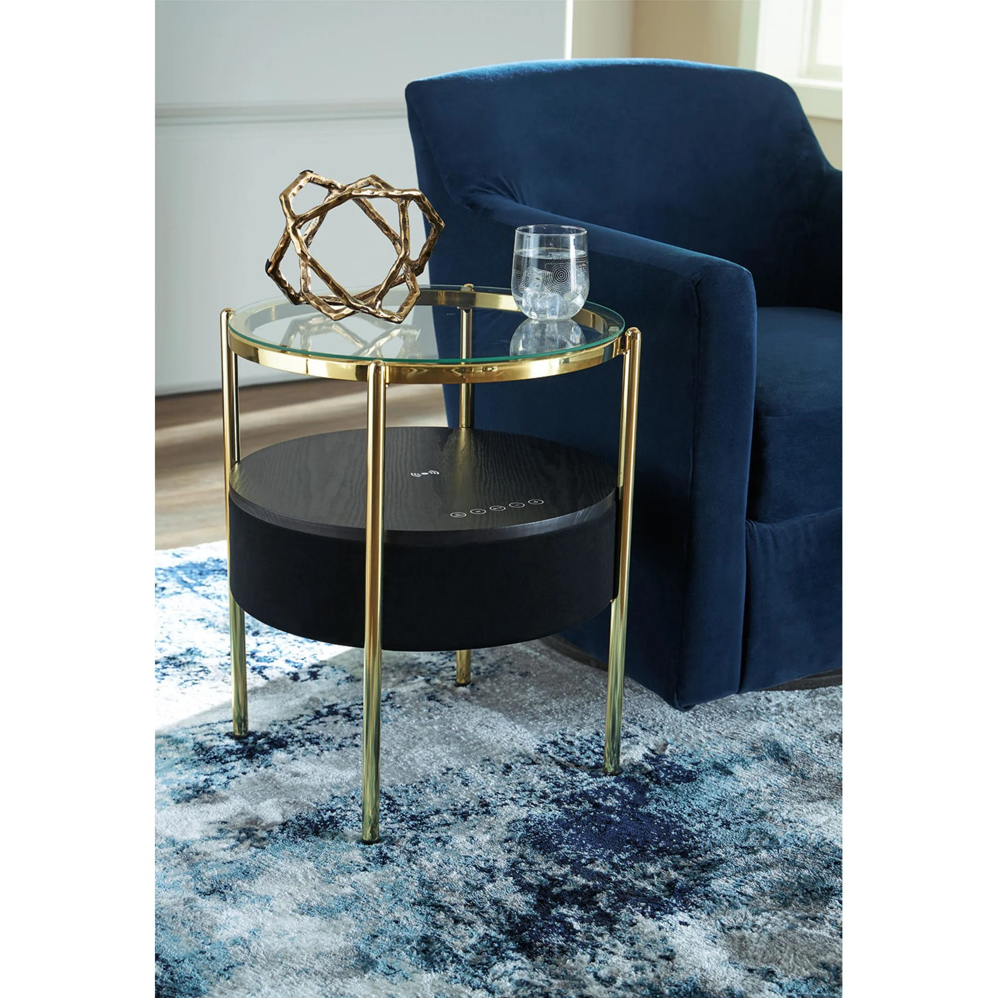 Nedman Accent Table with Speaker - Black/Gold Finish - Image 8