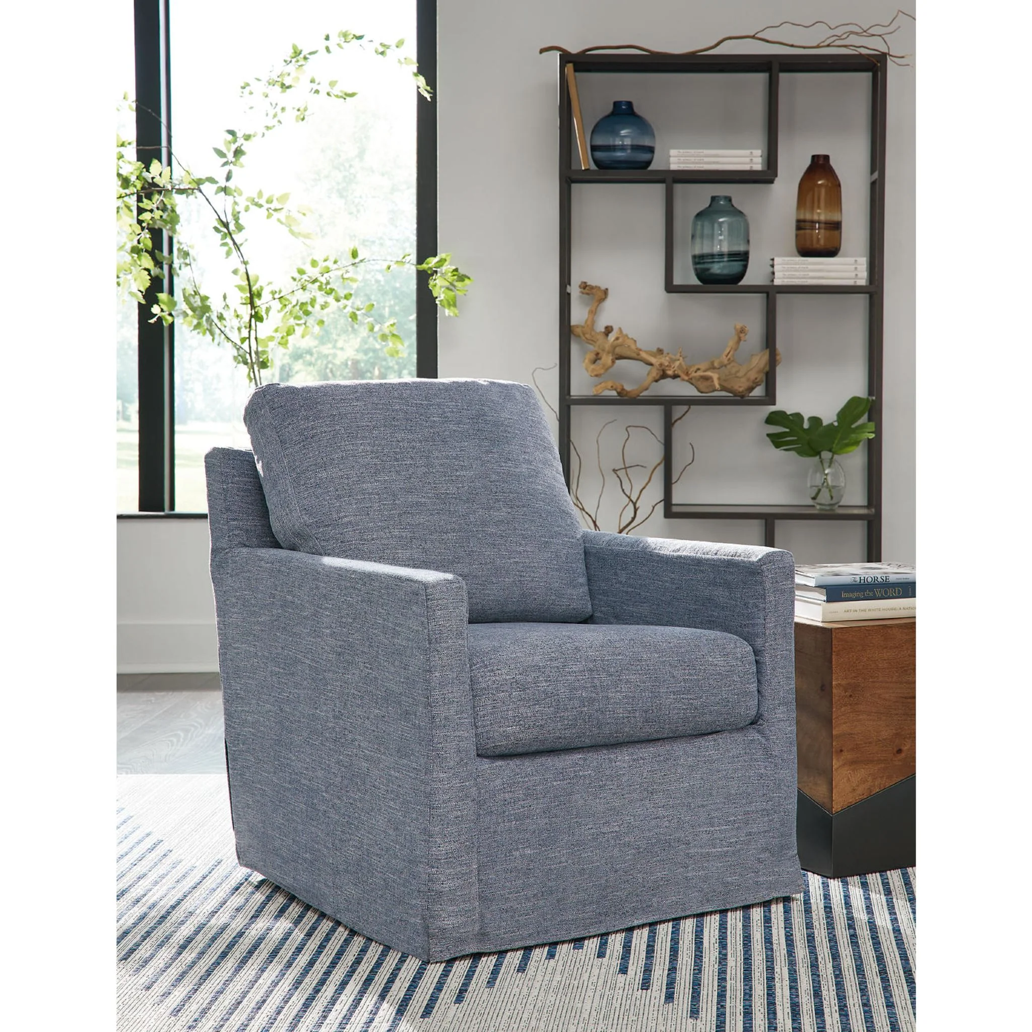 Nenana Next-Gen Nuvella Swivel Glider Accent Chair - Denim - Image 5