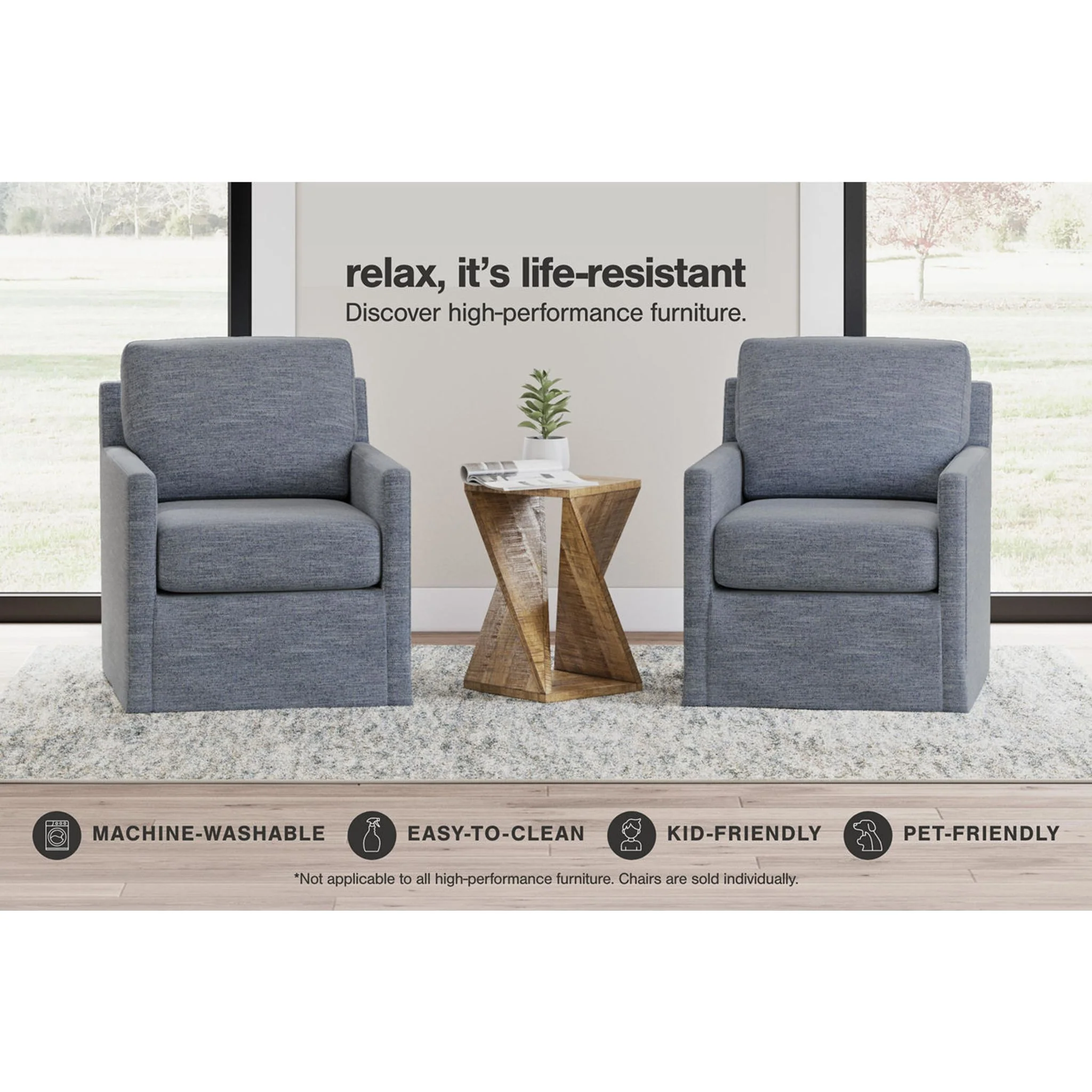 Nenana Next-Gen Nuvella Swivel Glider Accent Chair - Denim - Image 9