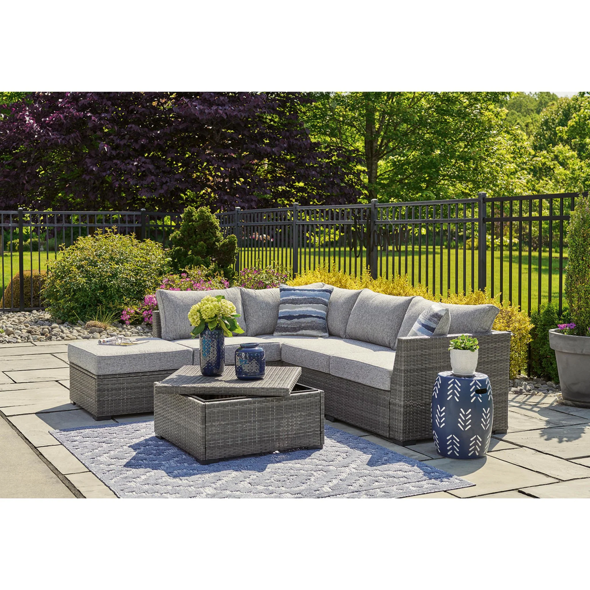 Petal Road Outdoor Sectional with Ottoman and Coffee Table - Gray - Image 13
