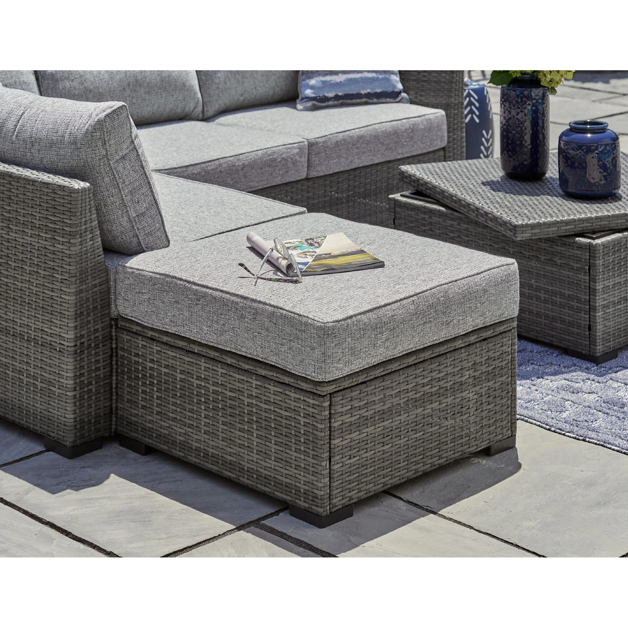 Petal Road Outdoor Sectional with Ottoman and Coffee Table - Gray - Image 15