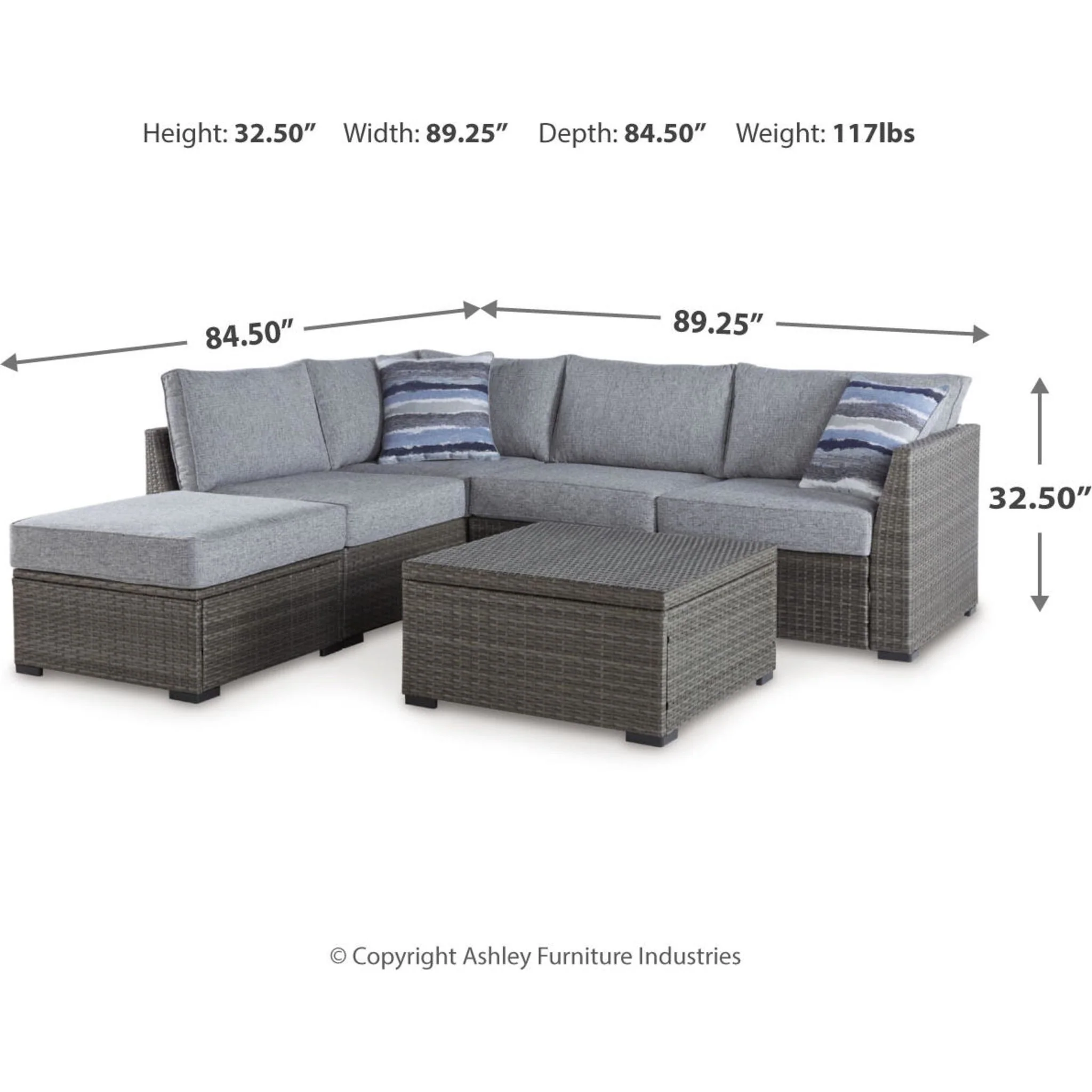 Petal Road Outdoor Sectional with Ottoman and Coffee Table - Gray - Image 5