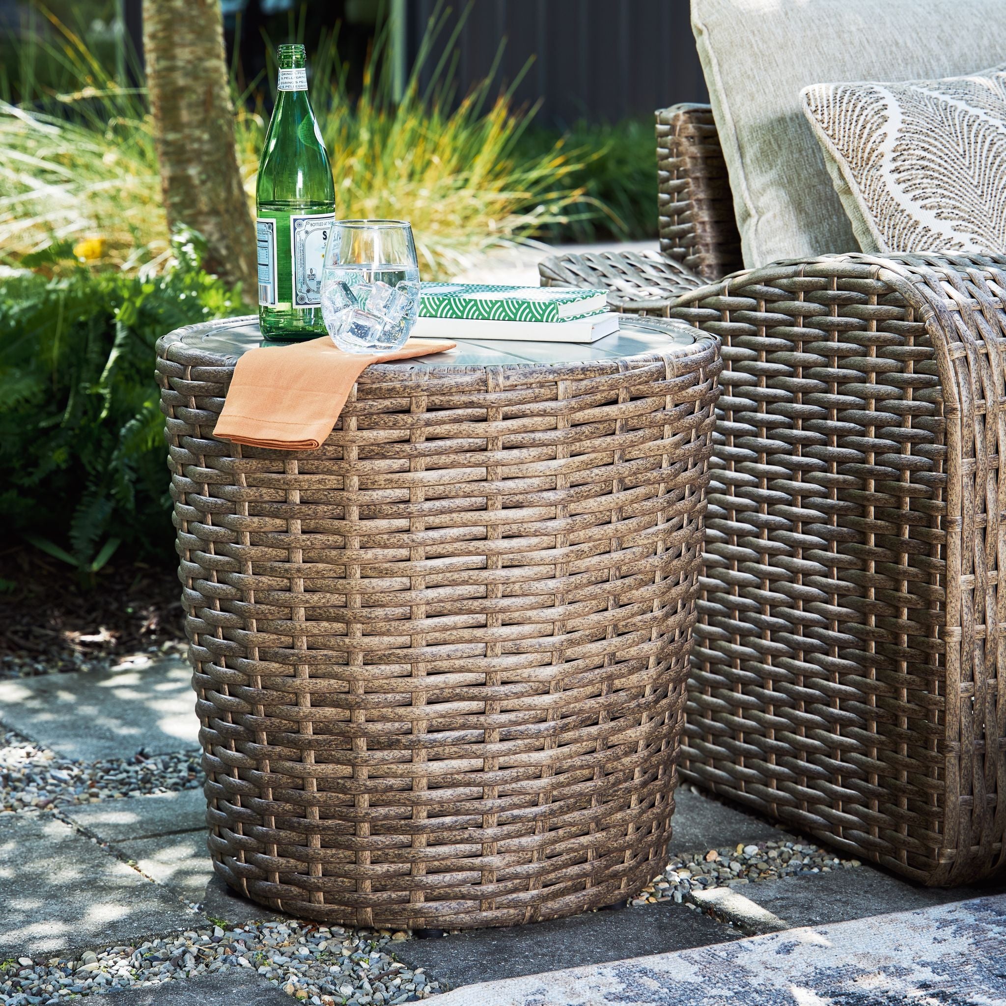 Sandy Bloom Outdoor End Table - Beige - Image 2