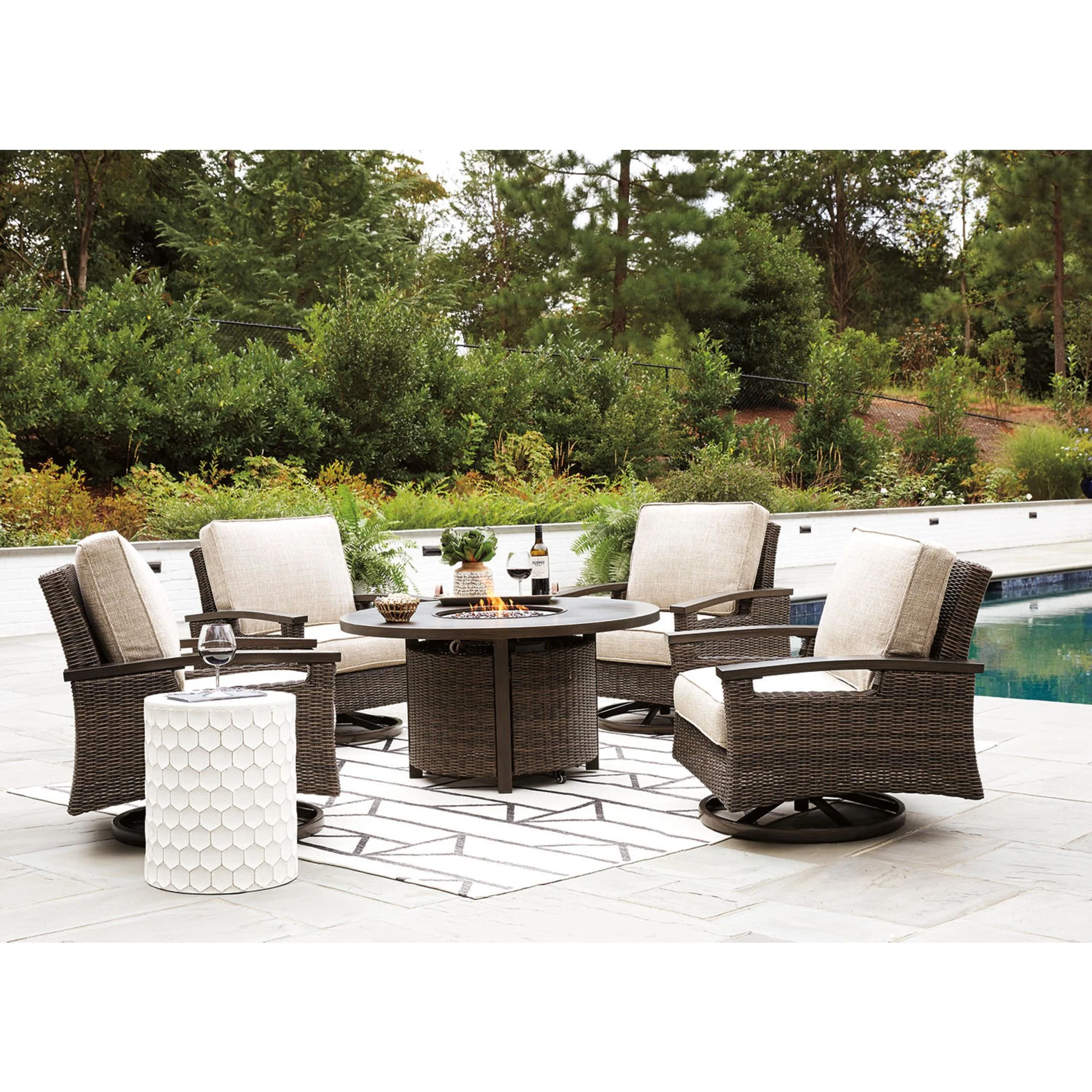 Paradise Trail Outdoor Fire Pit Table - Medium Brown - Image 9