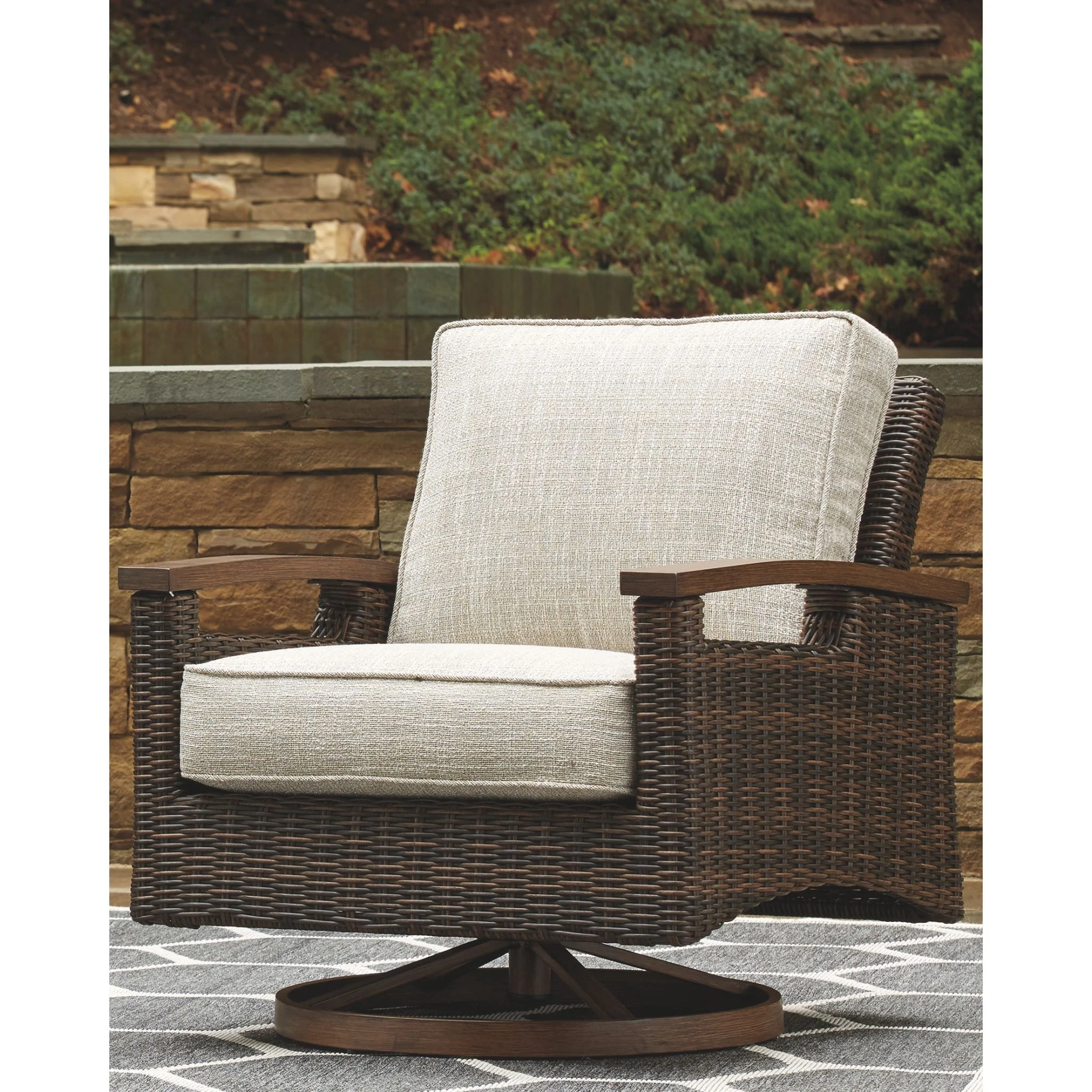 Paradise Trail Outdoor Swivel Lounge Chair w/Cushion (set of 2) - Medium Brown - Image 2