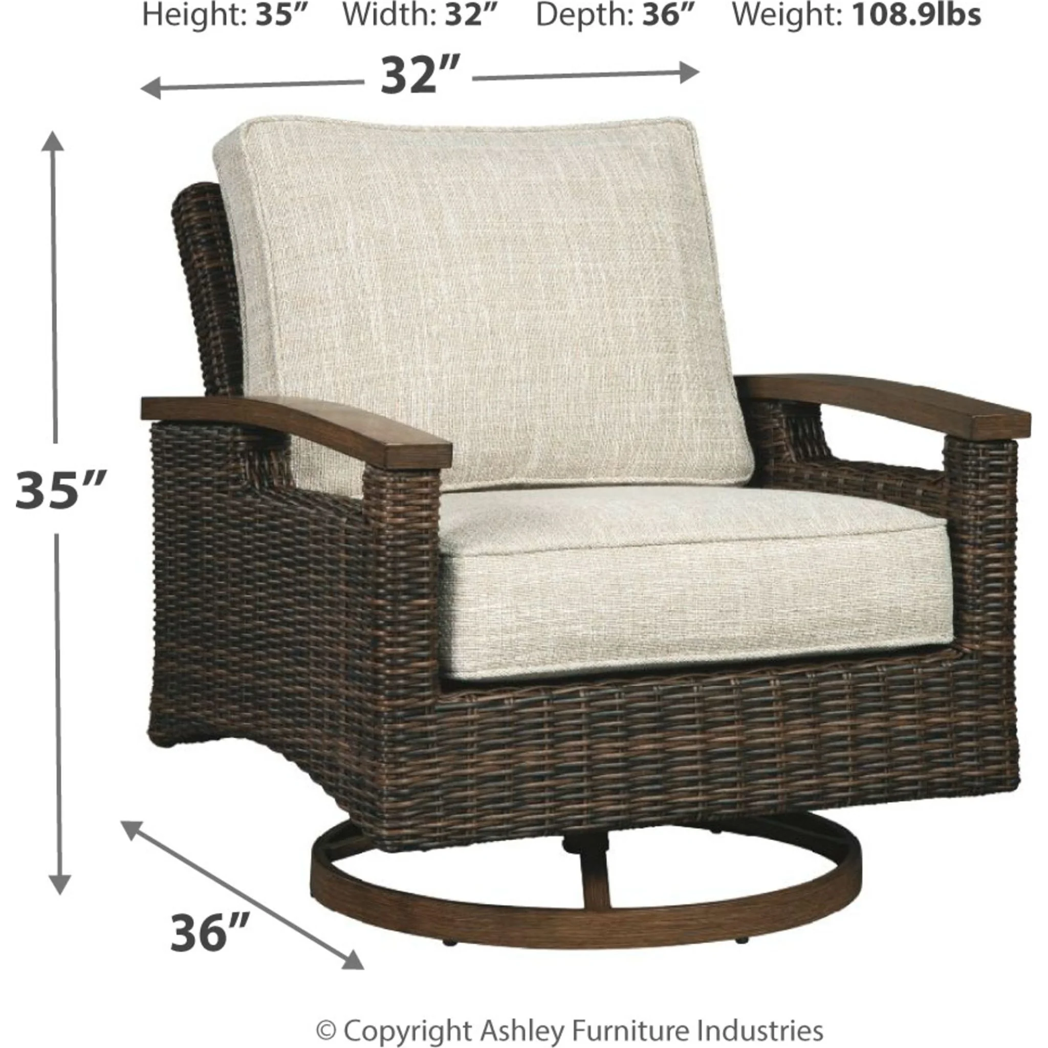 Paradise Trail Outdoor Swivel Lounge Chair w/Cushion (set of 2) - Medium Brown - Image 4