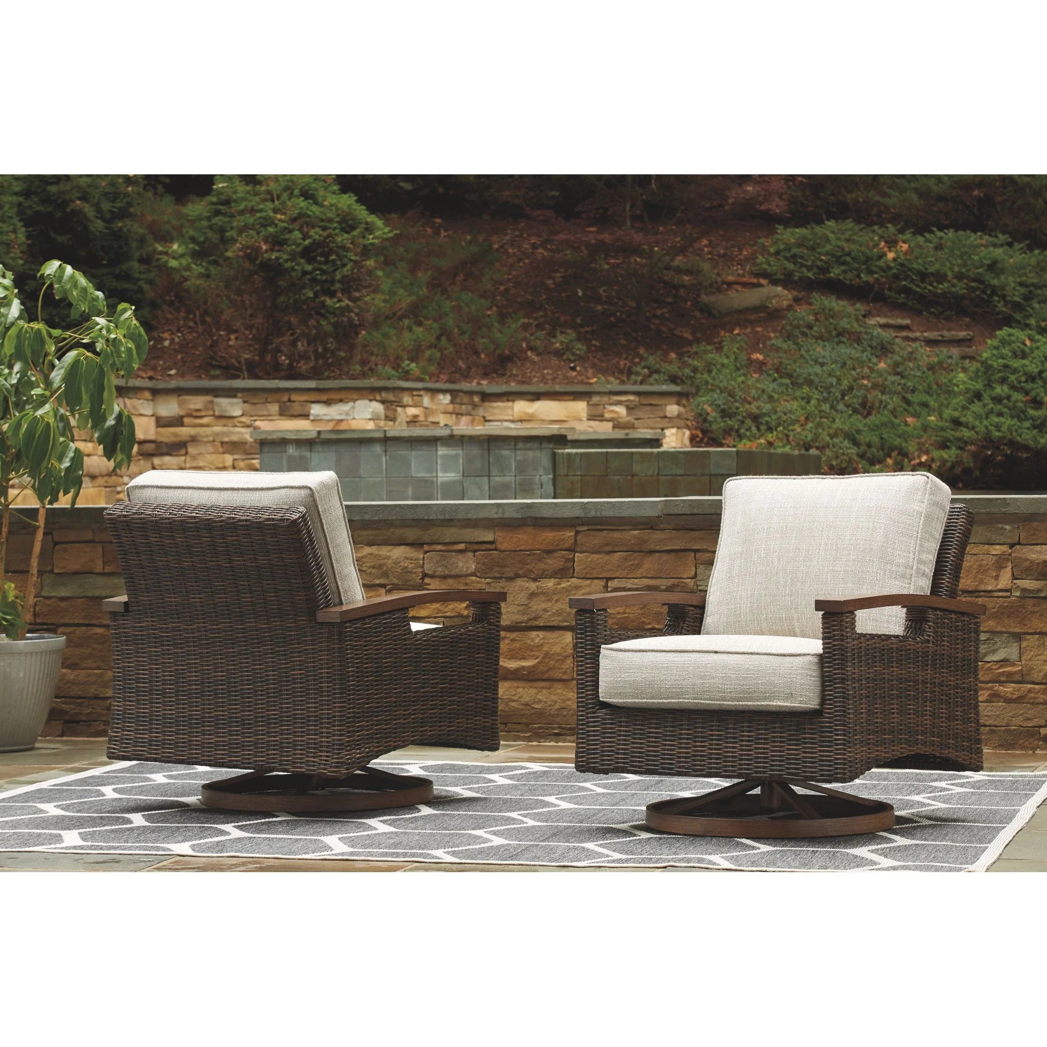 Paradise Trail Outdoor Swivel Lounge Chair w/Cushion (set of 2) - Medium Brown - Image 6
