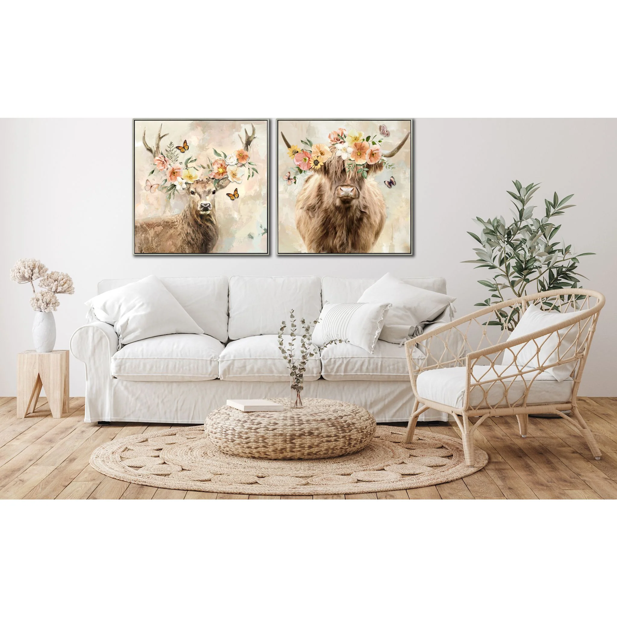 Peach Floral Antlers Wall Art (Set of 2) 37.00" x 37.00" - Image 2