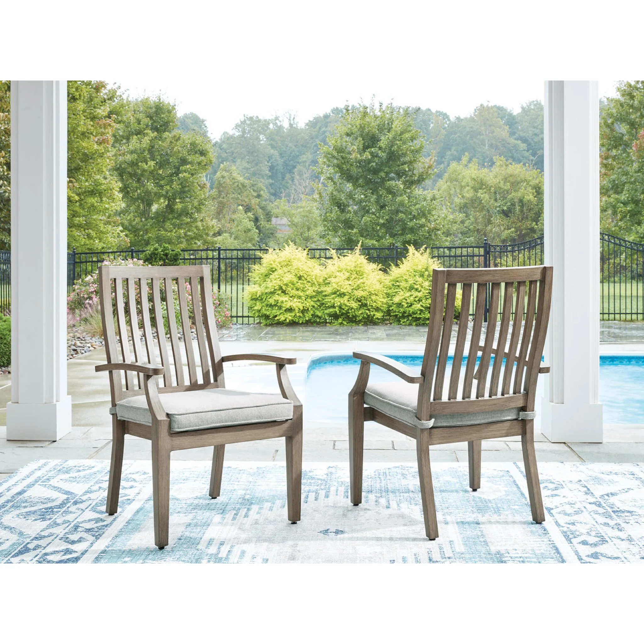 Rainier Ranch Outdoor Arm Chair with Cushion (Set of 2) - Brown/Beige - Image 2