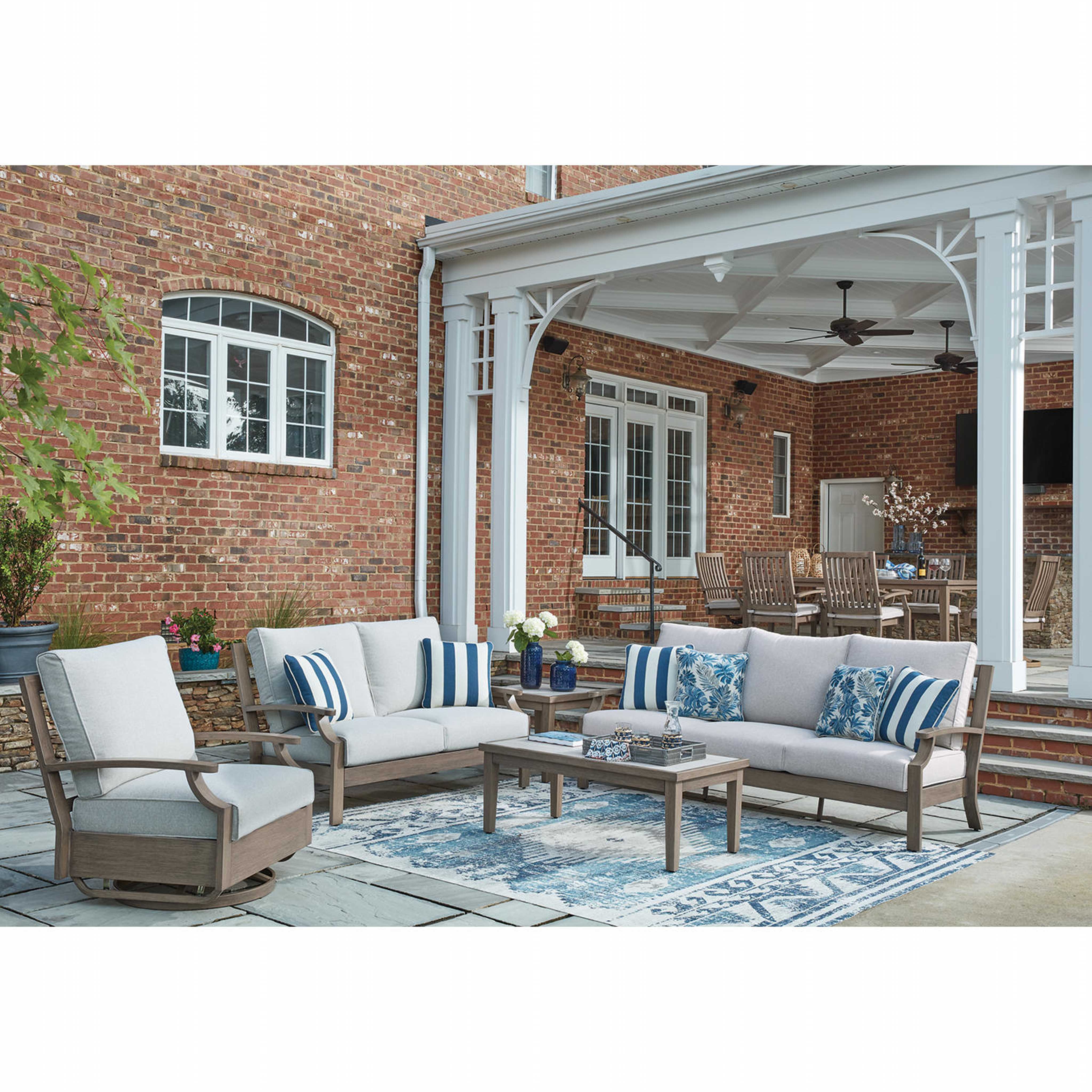Rainier Ranch Outdoor Loveseat with Cushion - Brown/Beige - Image 5
