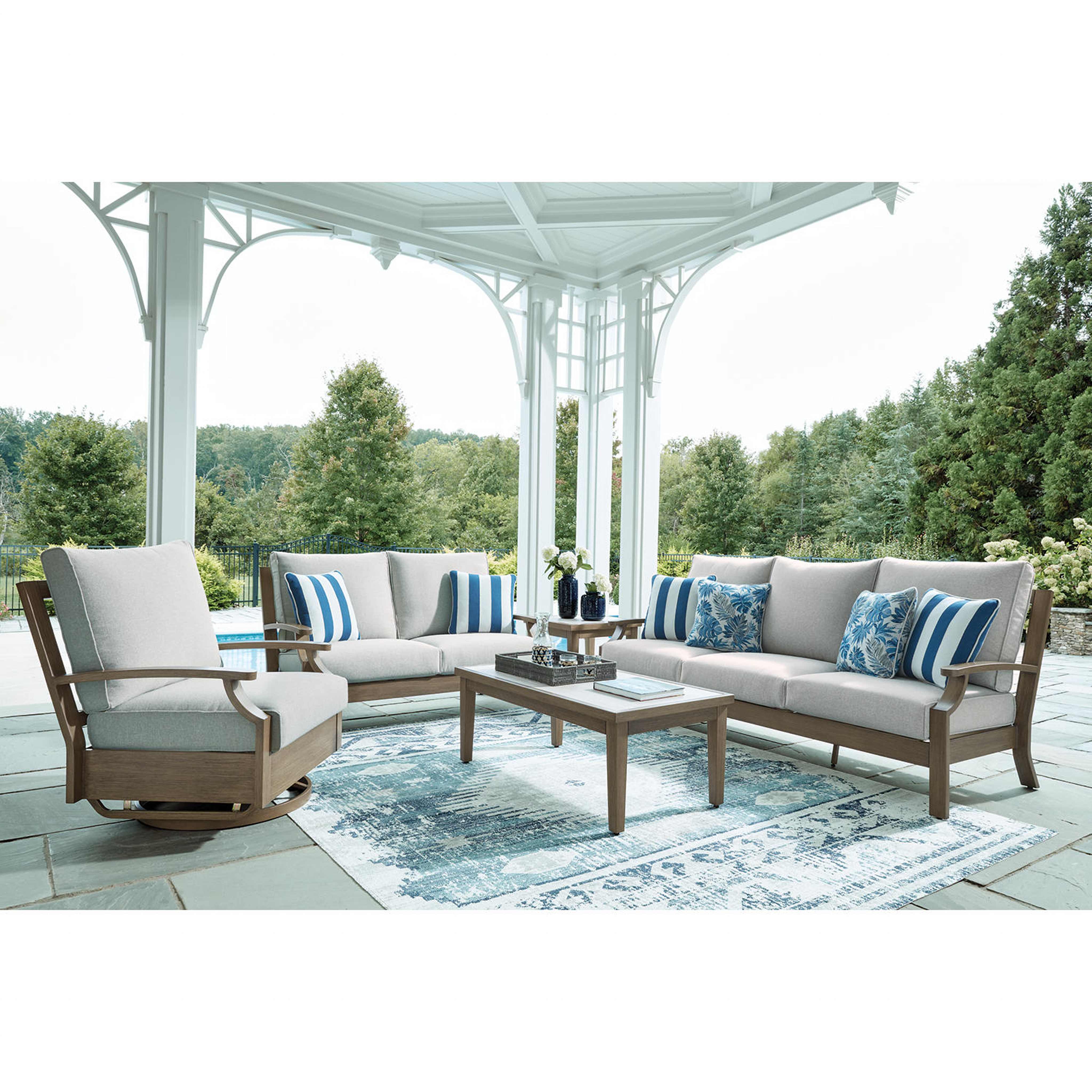 Rainier Ranch Outdoor Loveseat with Cushion - Brown/Beige - Image 6