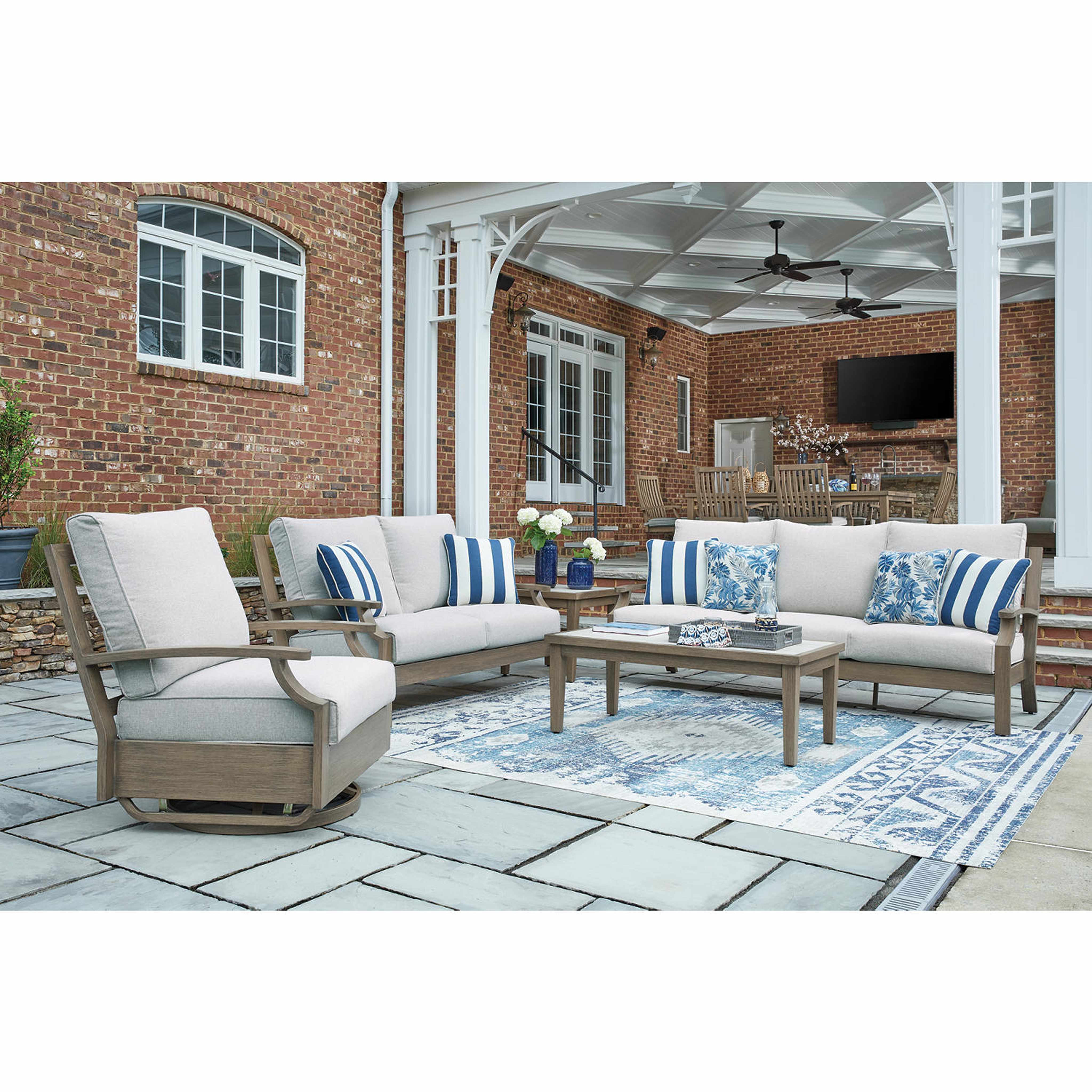 Rainier Ranch Outdoor Loveseat with Cushion - Brown/Beige - Image 7