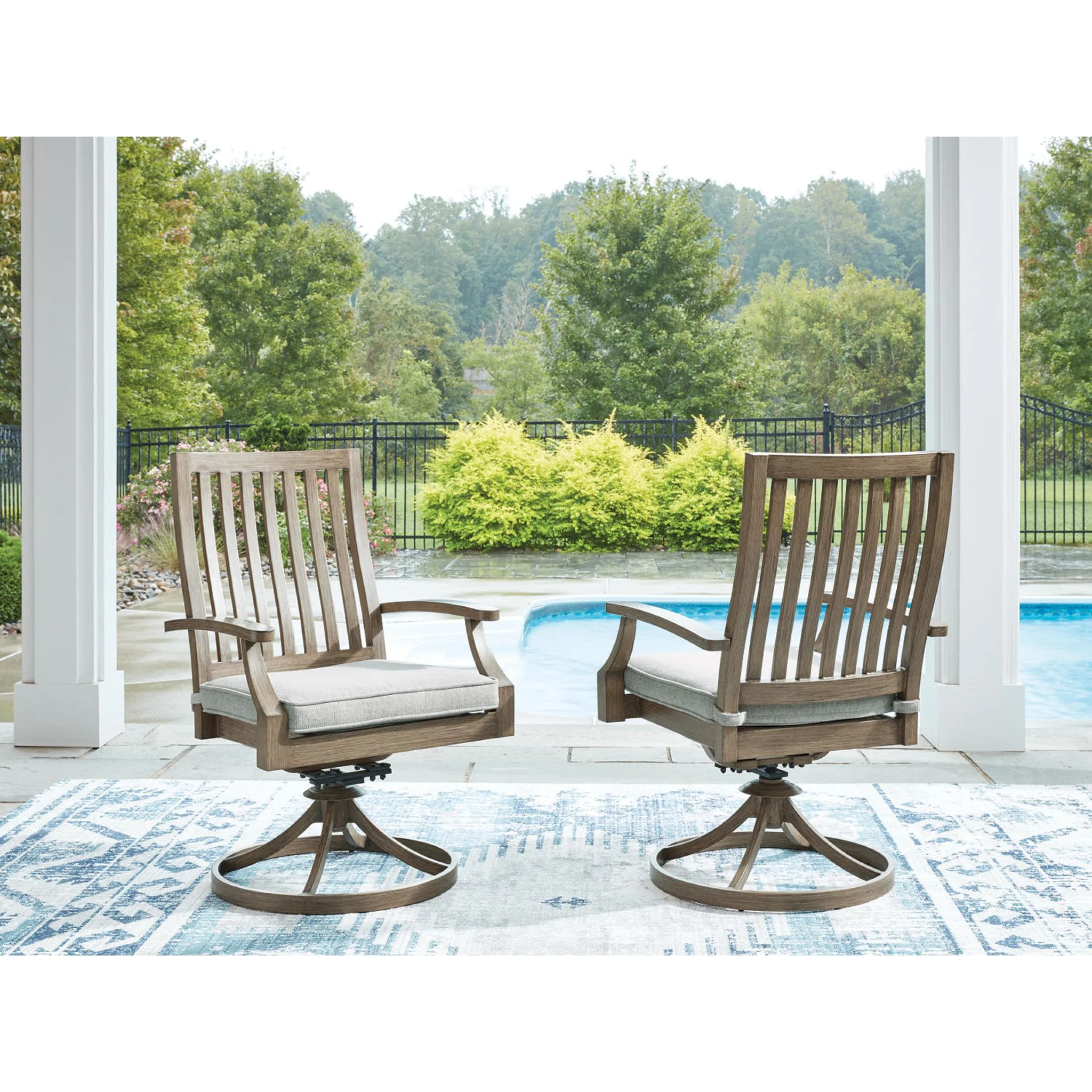 Rainier Ranch Outdoor Swivel Chair (set of 2) - Brown/Beige - Image 18