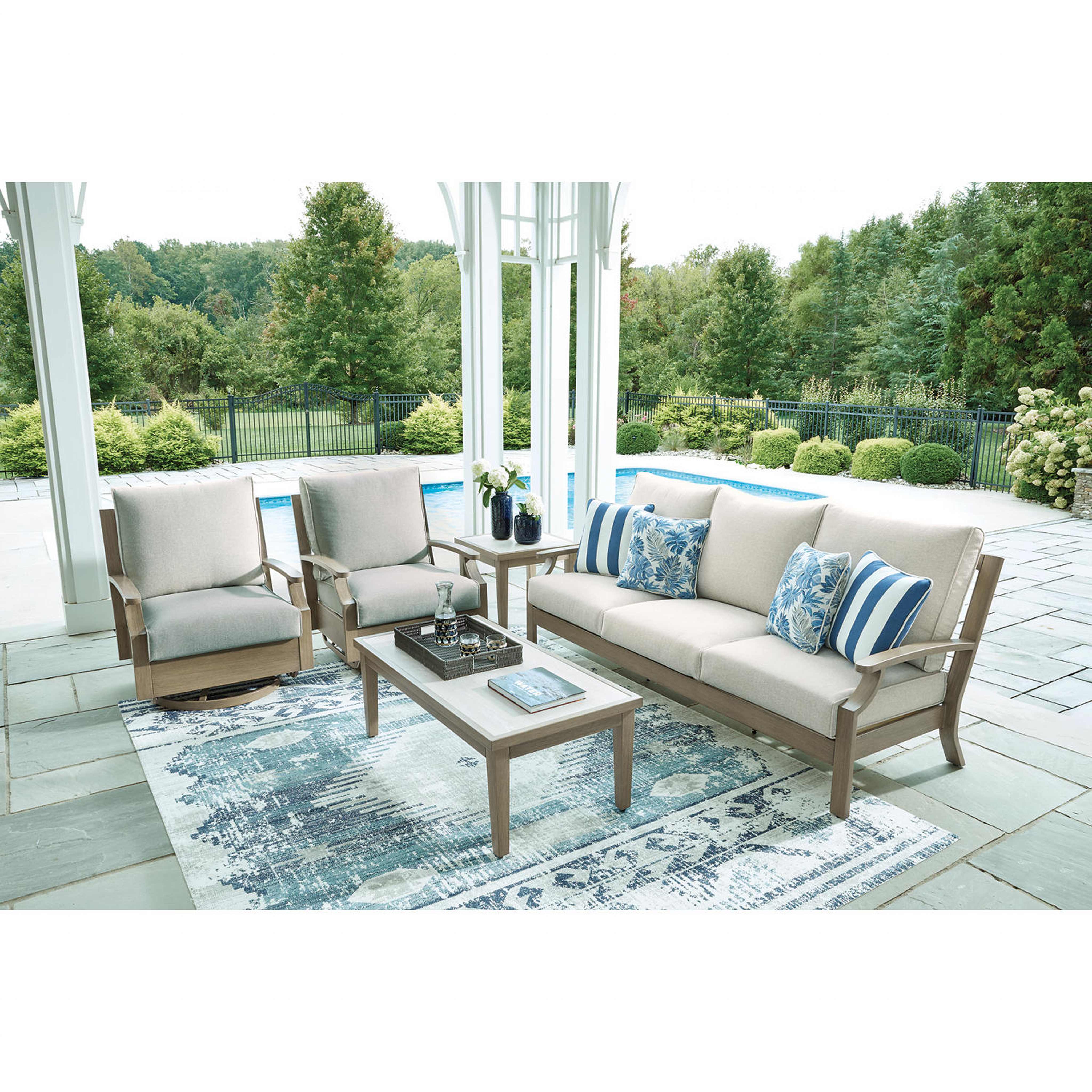 Rainier Ranch Outdoor Swivel Glider Chair - Brown/Beige - Image 10