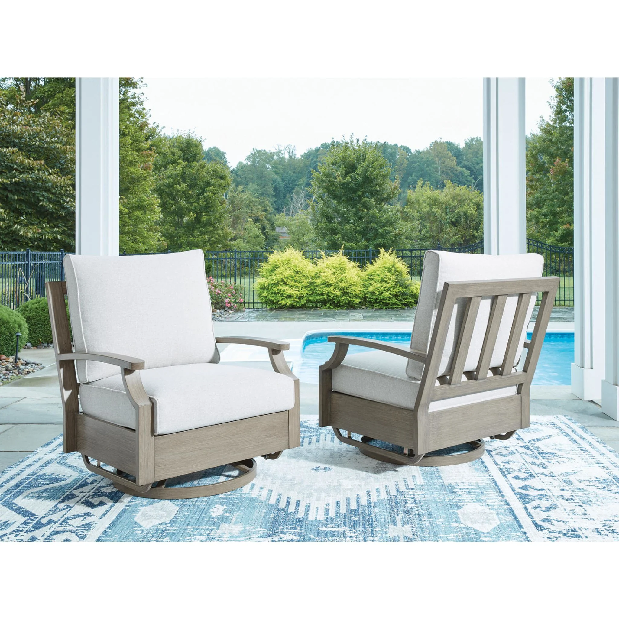 Rainier Ranch Outdoor Swivel Glider Chair - Brown/Beige - Image 2