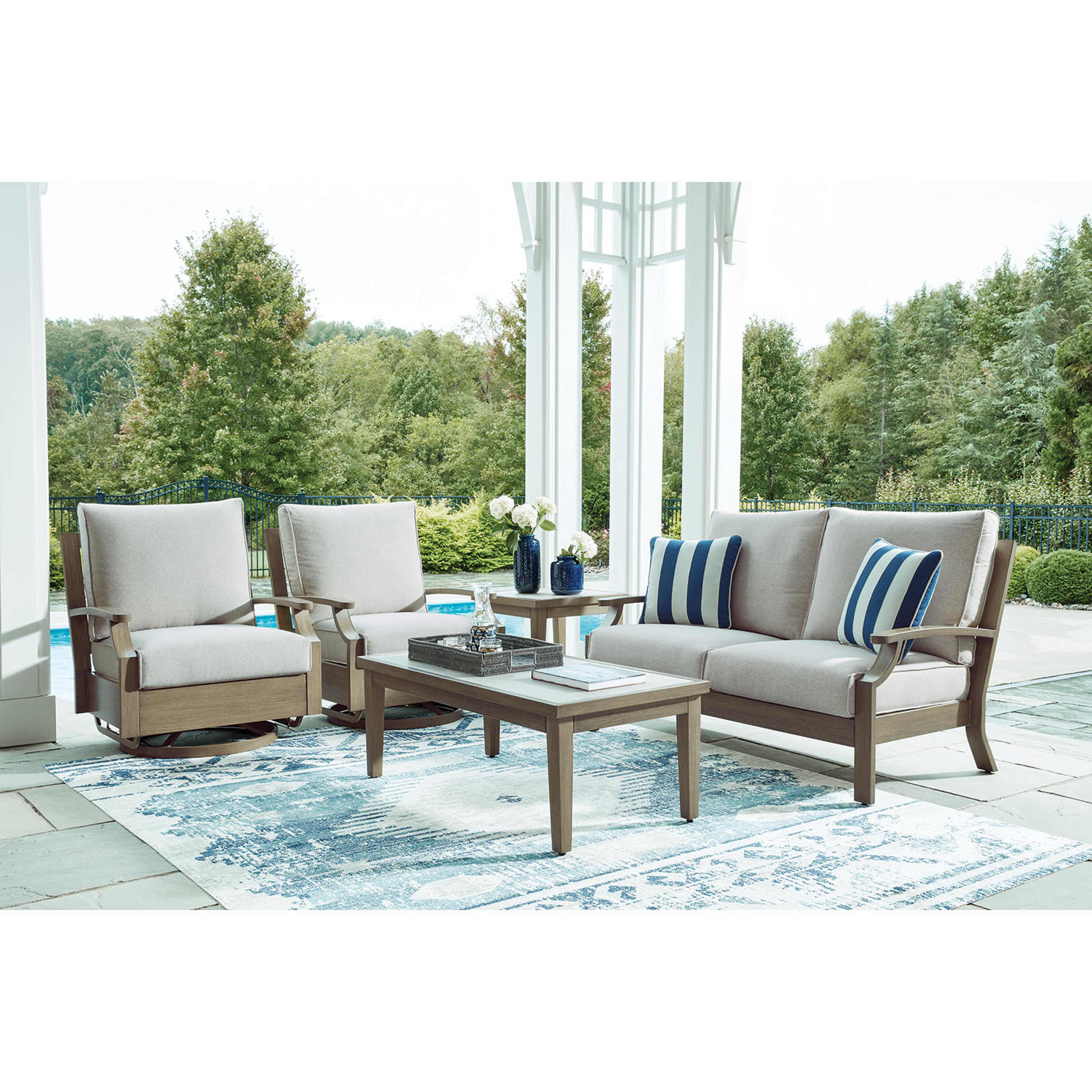 Rainier Ranch Outdoor Swivel Glider Chair - Brown/Beige - Image 9