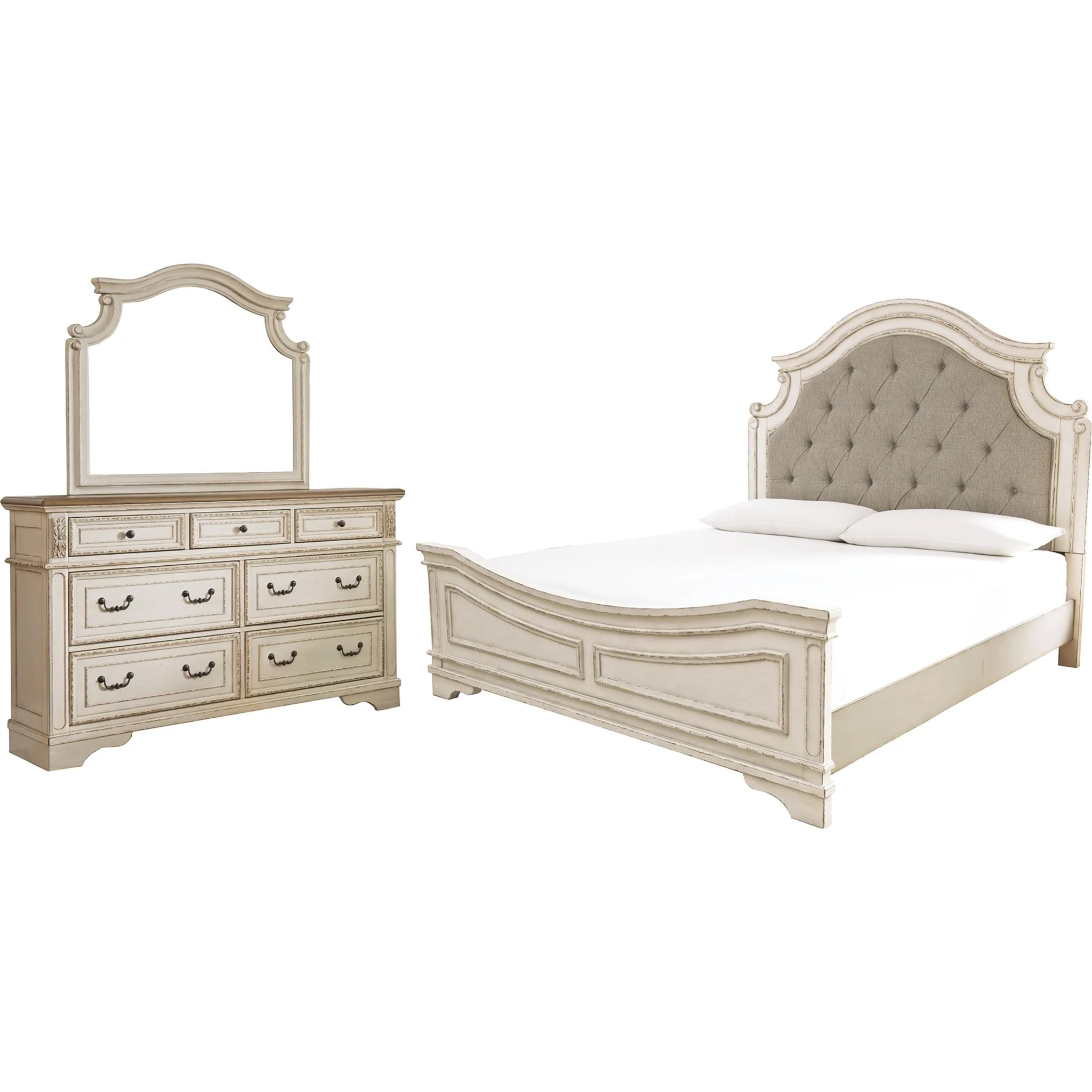 Realyn 5 Piece King Panel Bedroom - Chipped White