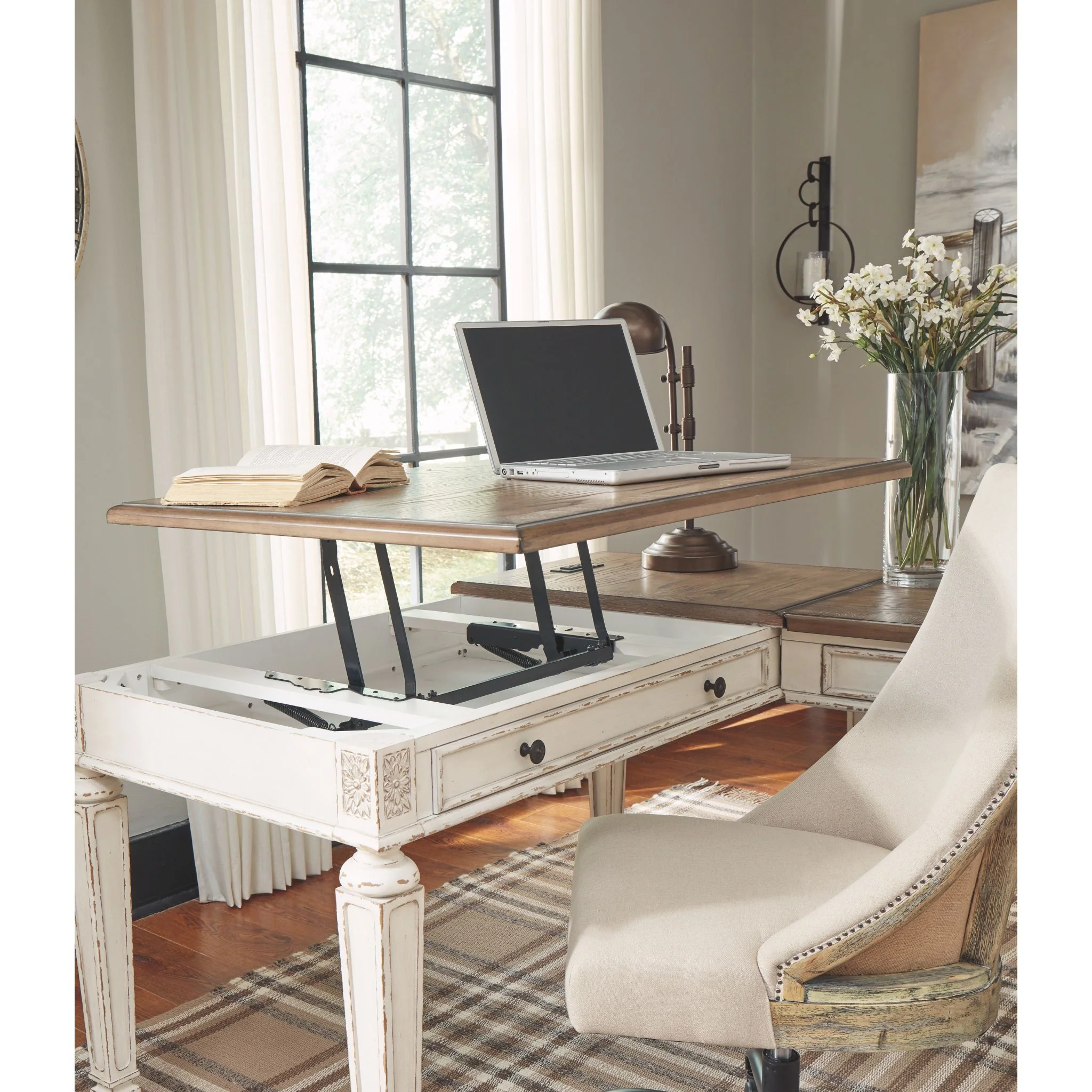 Realyn Lift Top Desk - White/Brown - Image 10
